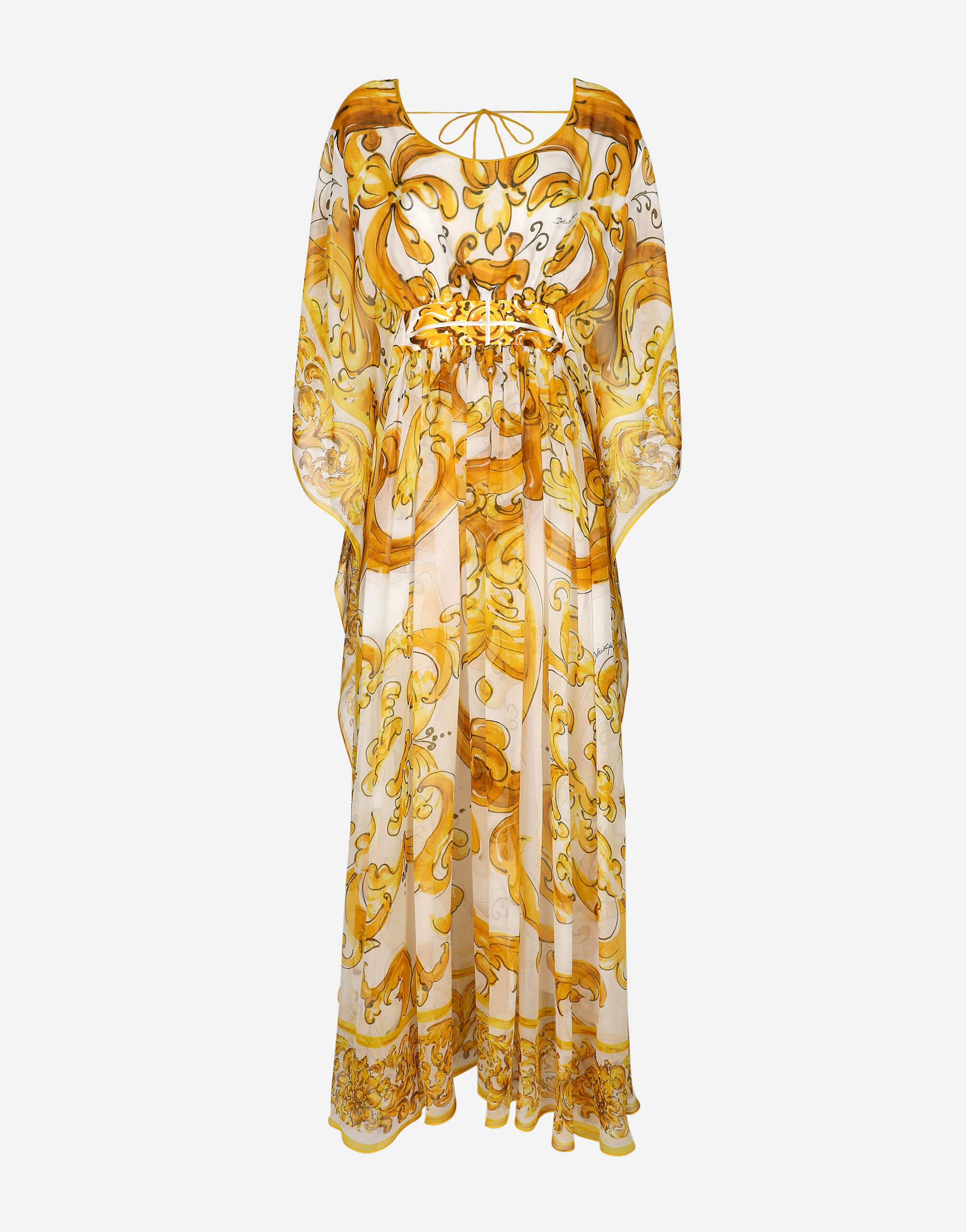 Long silk chiffon dress with majolica print - 1