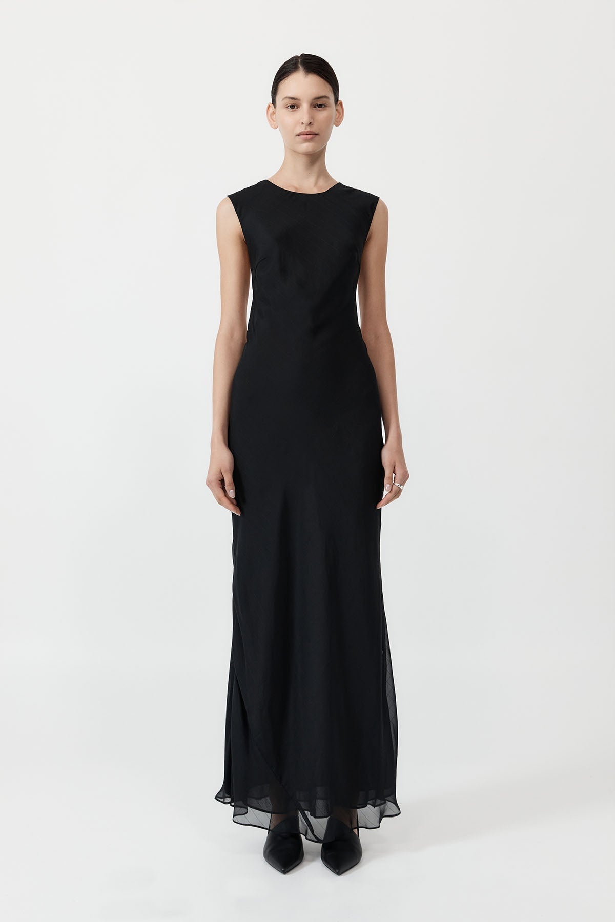 Pinstripe Silk Maxi Dress - Black - 2