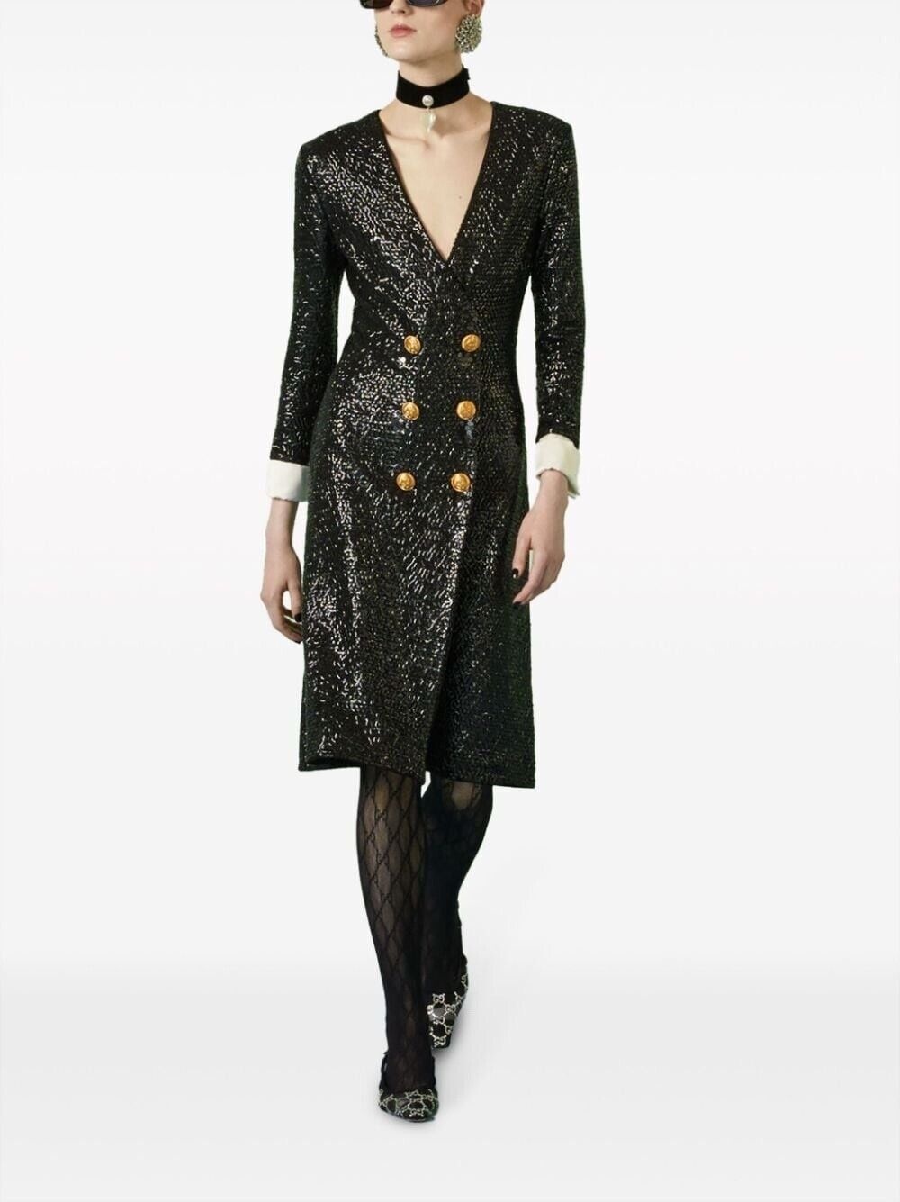 Sequin-embellished V-neck Midi Dress - 2