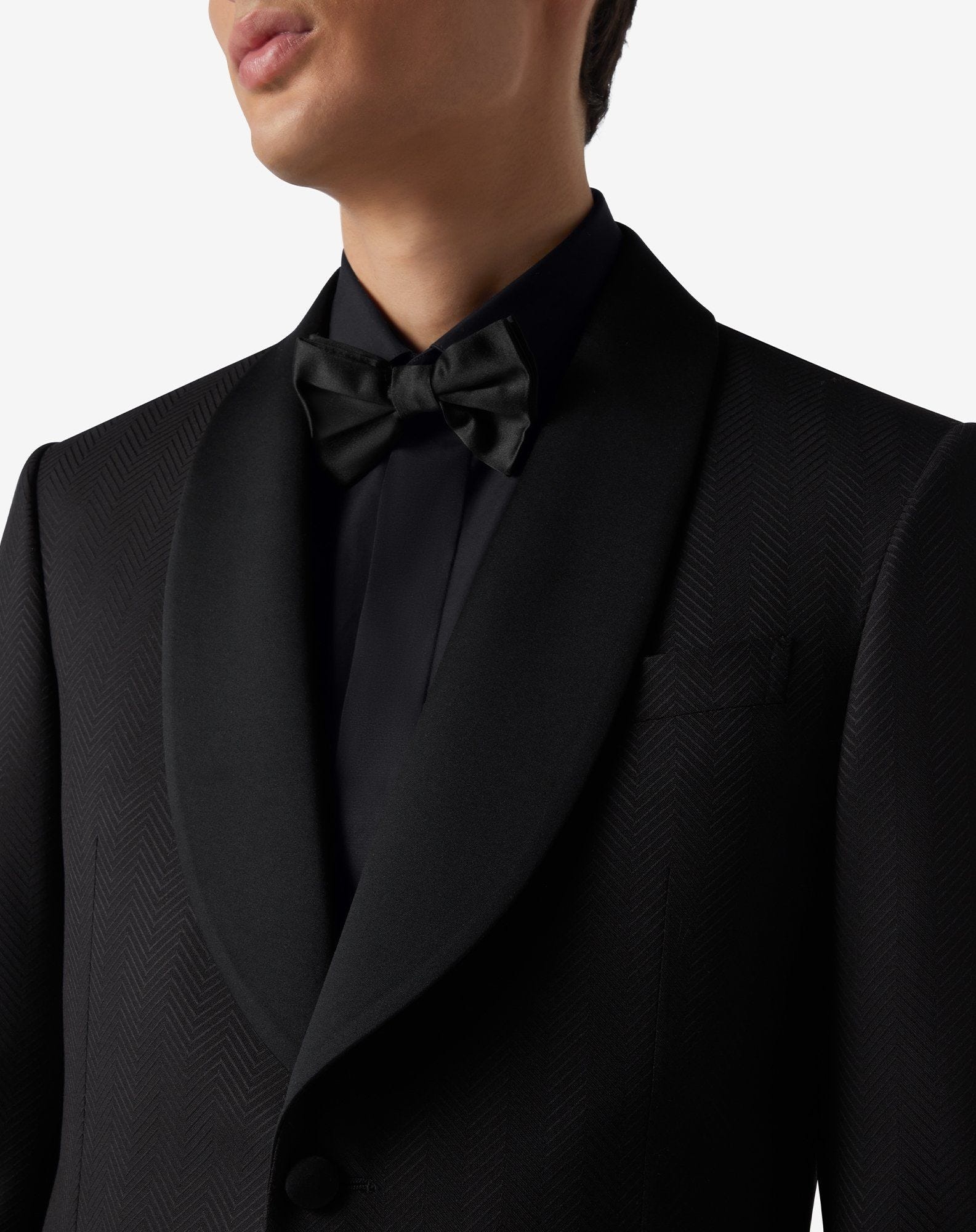 Black 3D chevron wool tuxedo jacket - 3