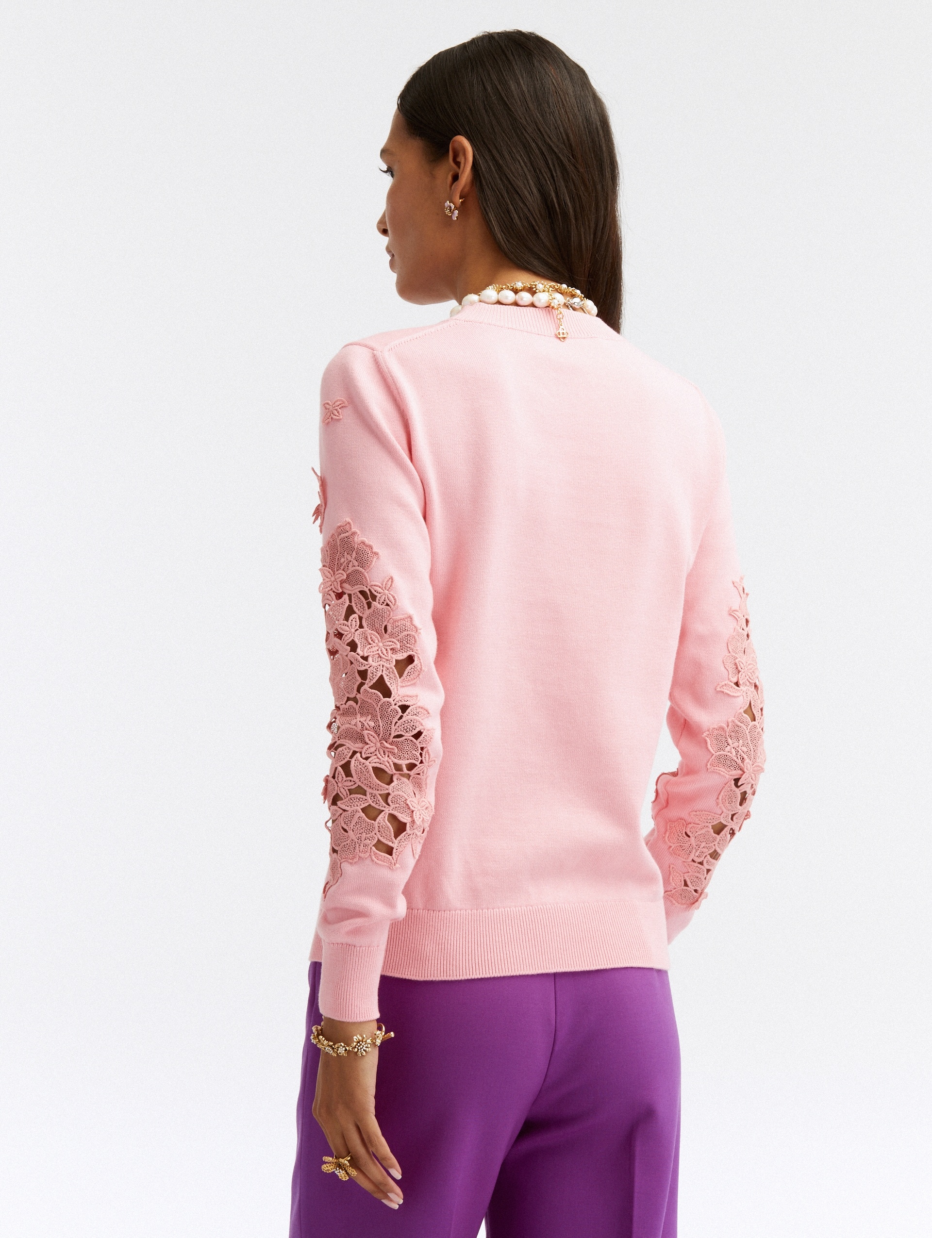 GUIPURE LACE LONG SLEEVE PULLOVER - 3