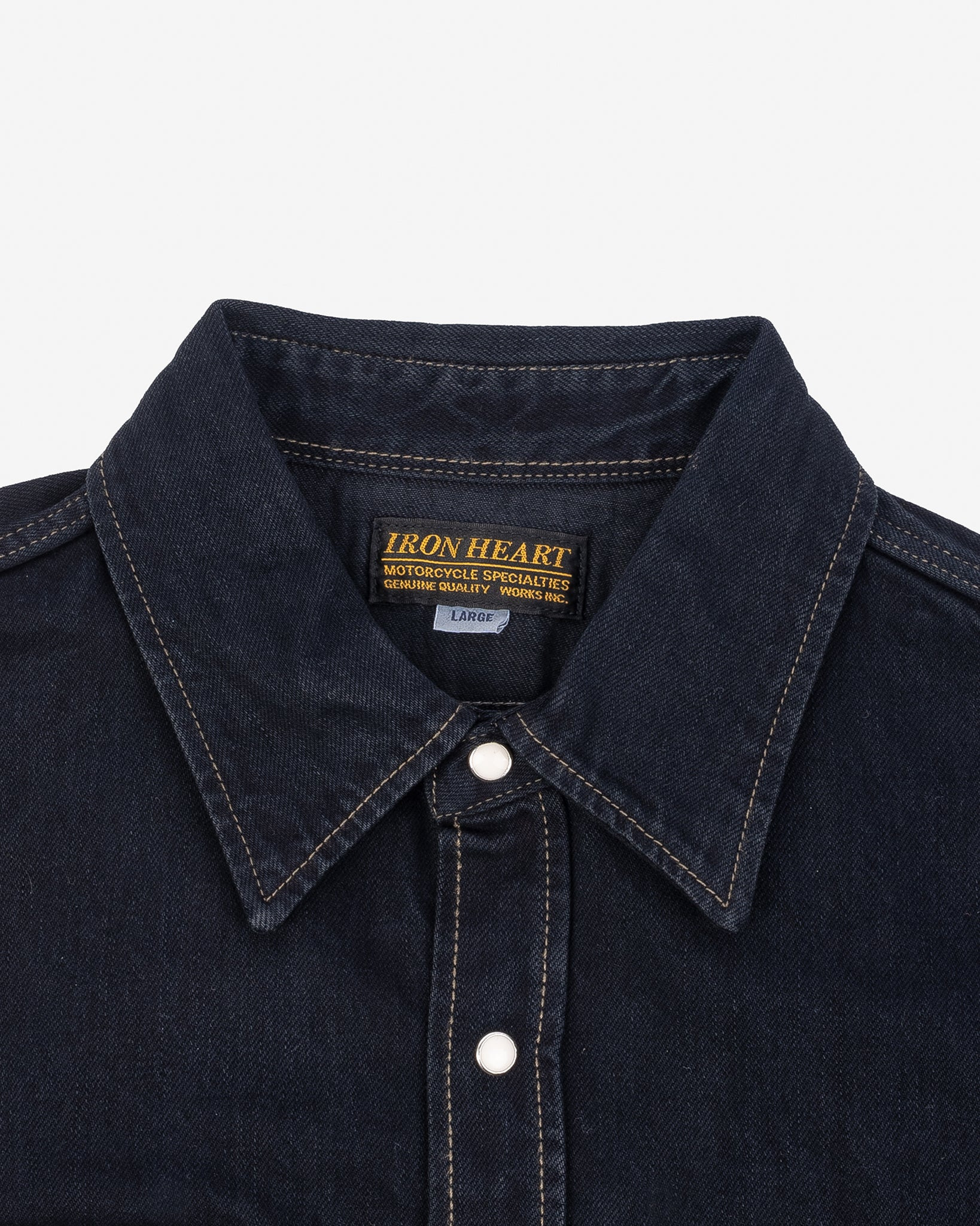 IHSH-326-OD 12oz Selvedge Denim Work Shirt With Snaps - Indigo Overdyed Black - 13