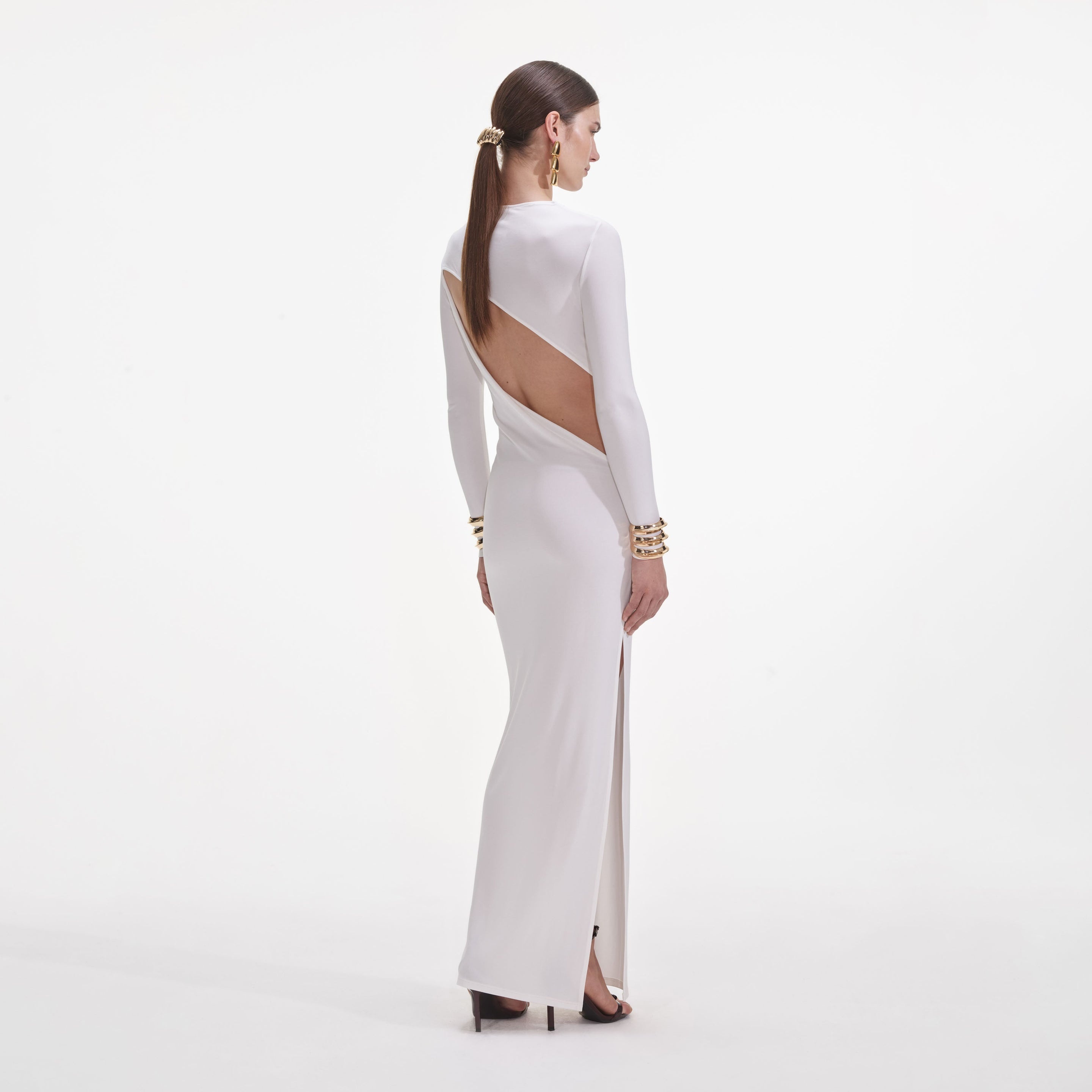 White Jersey Gathered Midi Dress - 3