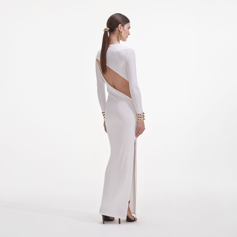 self-portrait White Jersey Gathered Midi Dress outlook