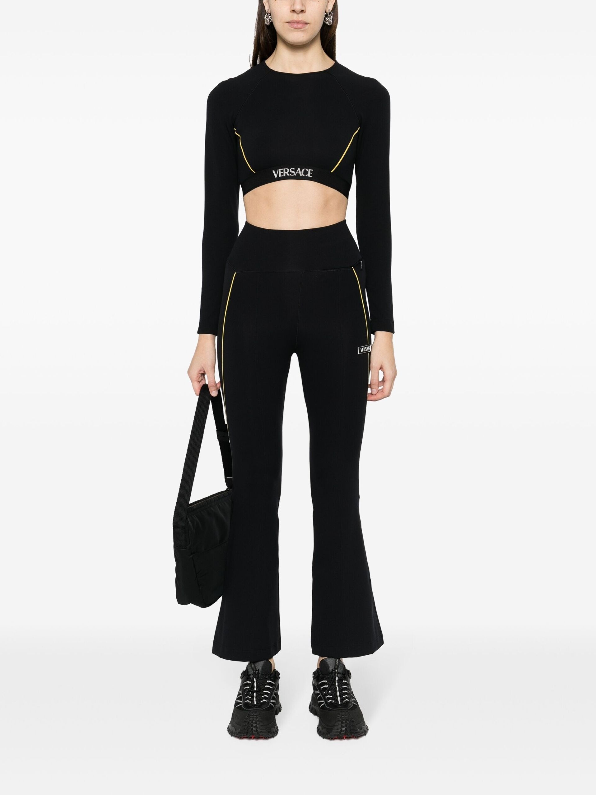 Black Logo-Appliqué Flared Trousers - 2