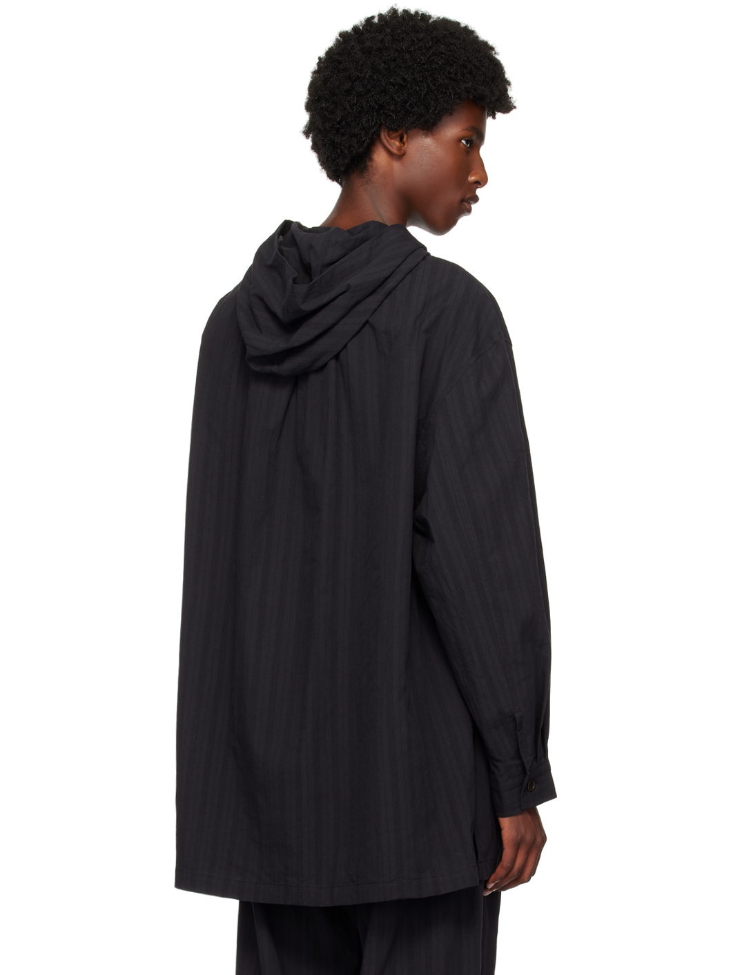 Black Shirring Hooded Top - 3