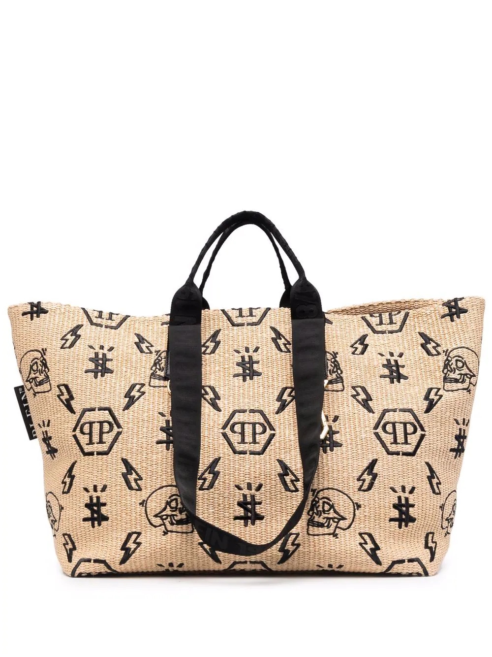 monogram-motif wicker tote bag - 1