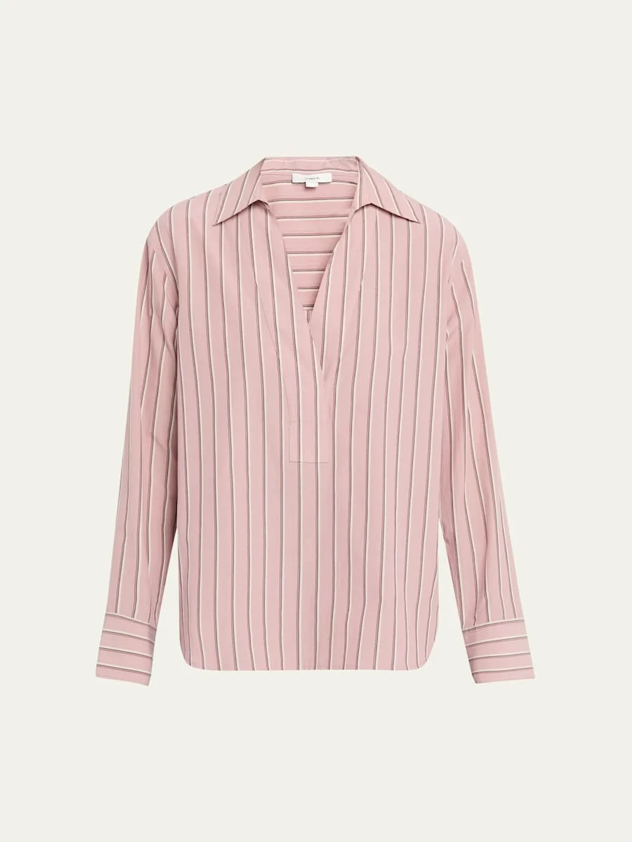 Pinstripe Long-Sleeve Popover Shirt - 1