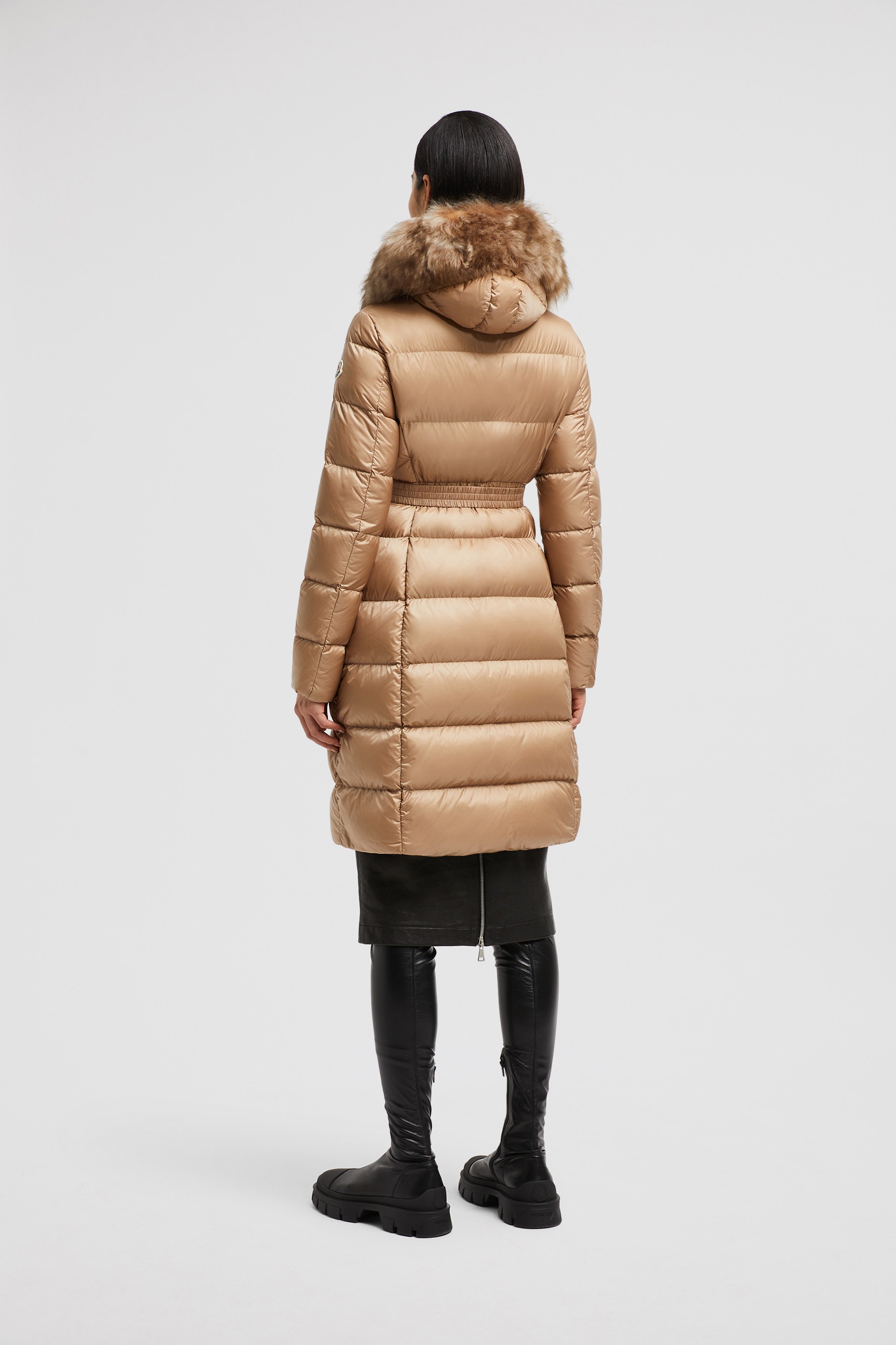 【関税＆送料込み】Moncler Boedic Hooded Shearling-Trimmed Camel Beige Boedic Hooded Shearling-Trimmed Long Down Jacket