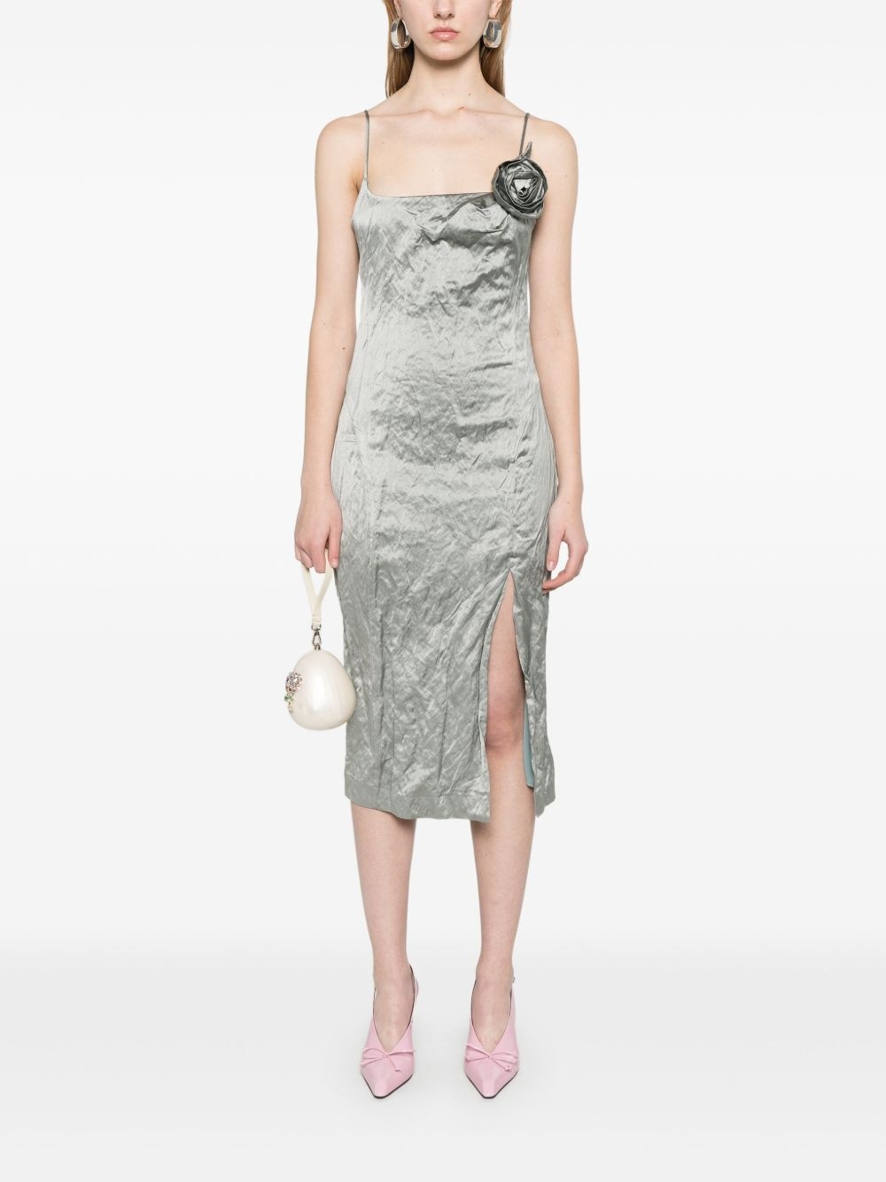 crinkled satin midi dress - 2