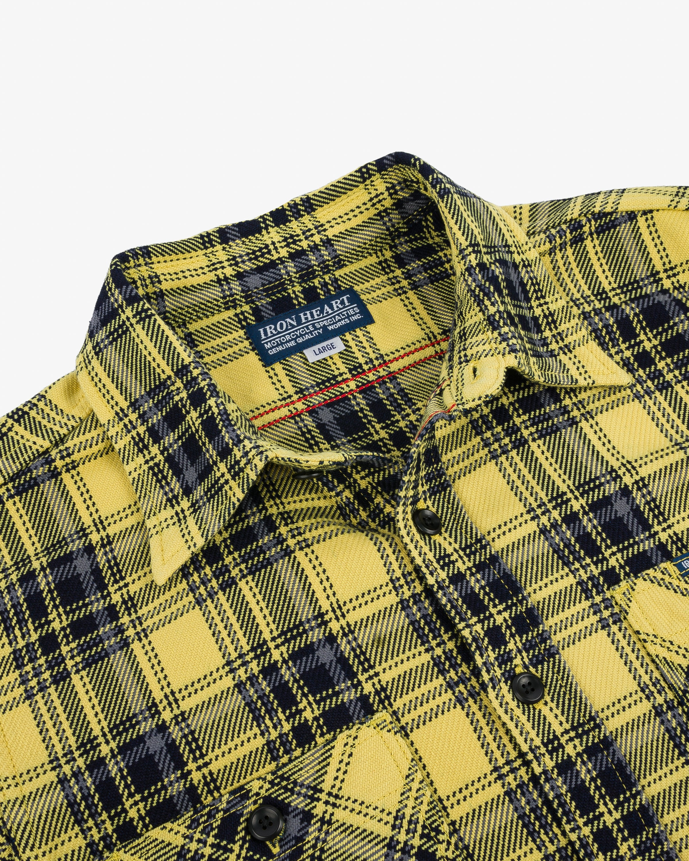 IHSH-412-YEL 9oz Selvedge Indigo Check Flannel Work Shirt - Yellow - 6