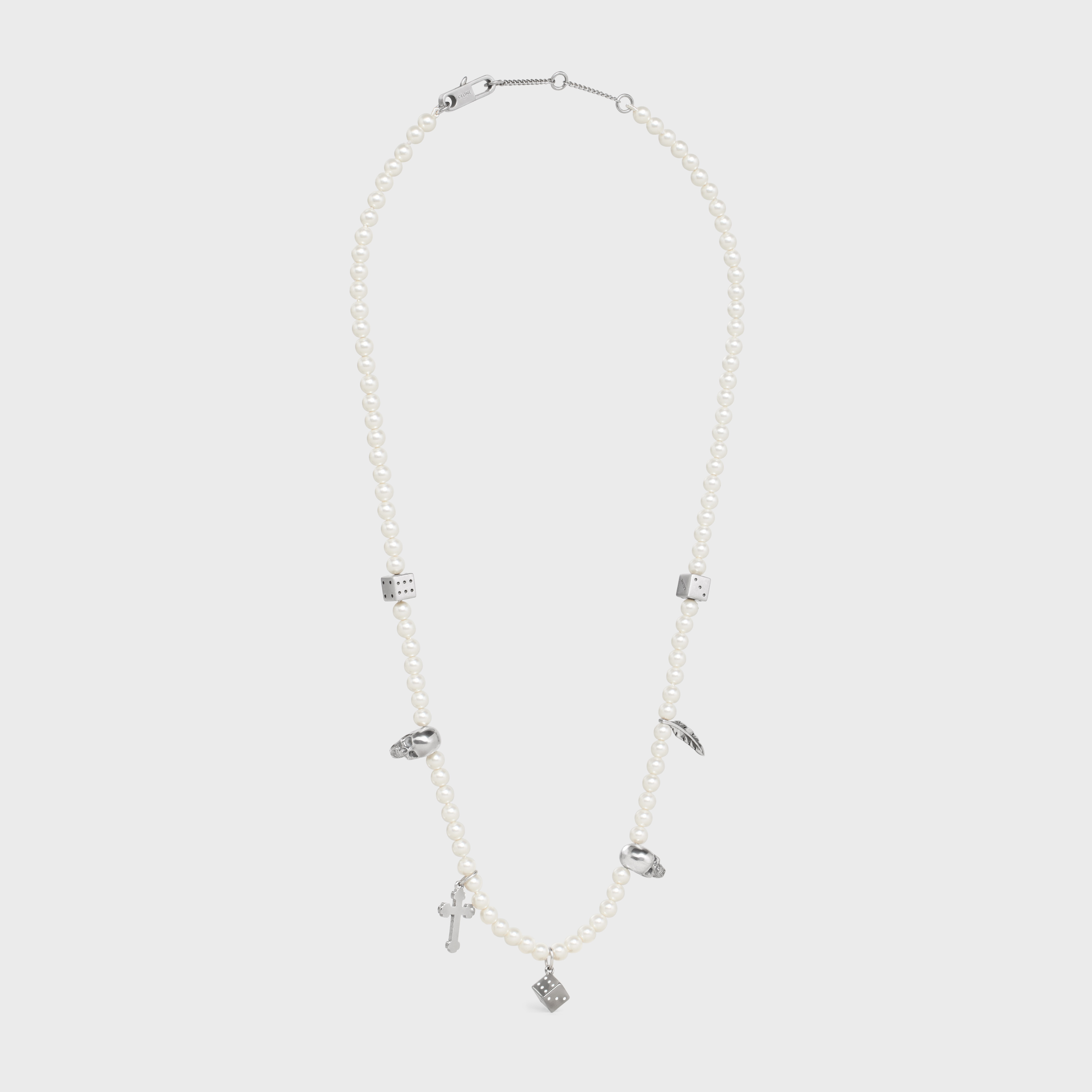 Celine Monochroms Charms Necklace in Brass with Rhodium Finish, Glass Pearls and Enamel - 3