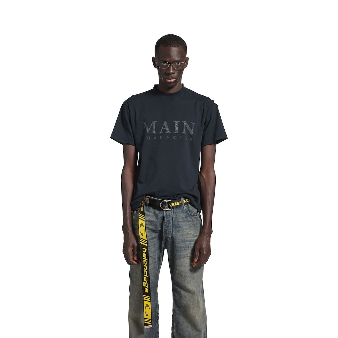 Men's D Ring Belt in Black/yellow - 3