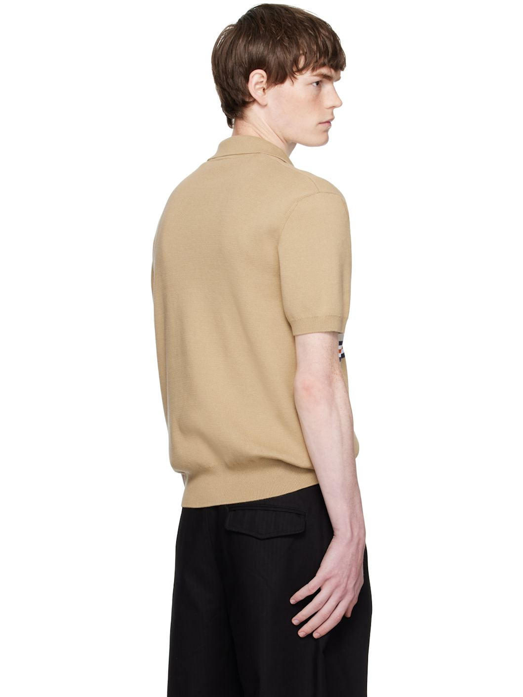 Beige Made In France Striped Collar Polo - 3