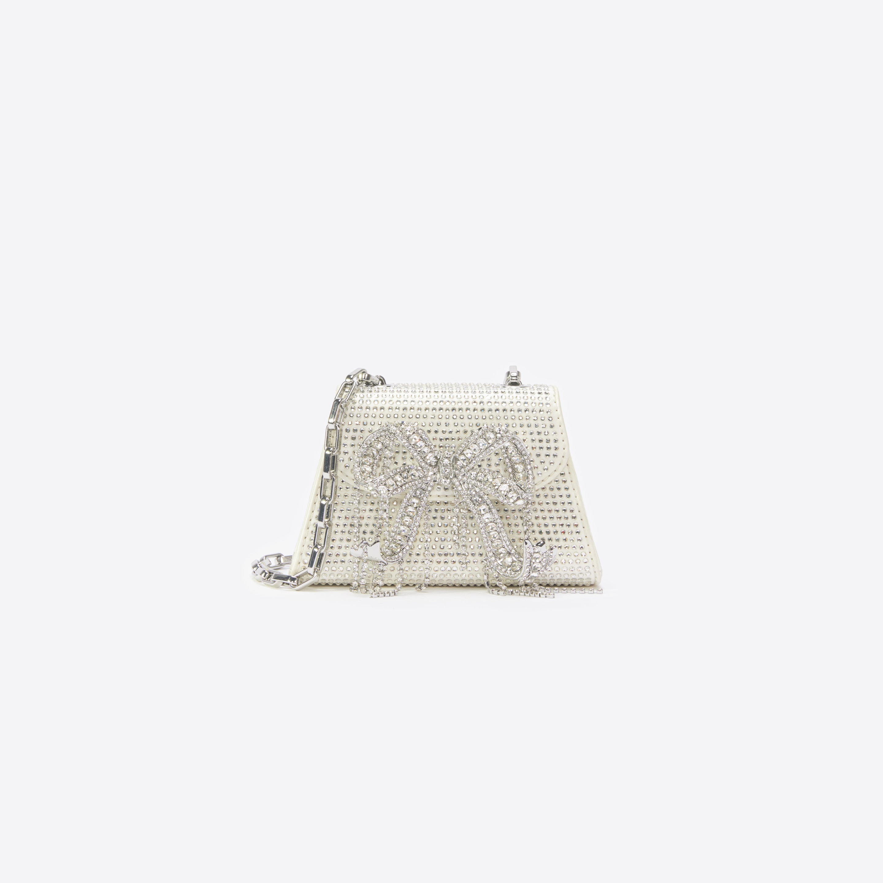 Cream Rhinestone Micro Bow Bag - 1