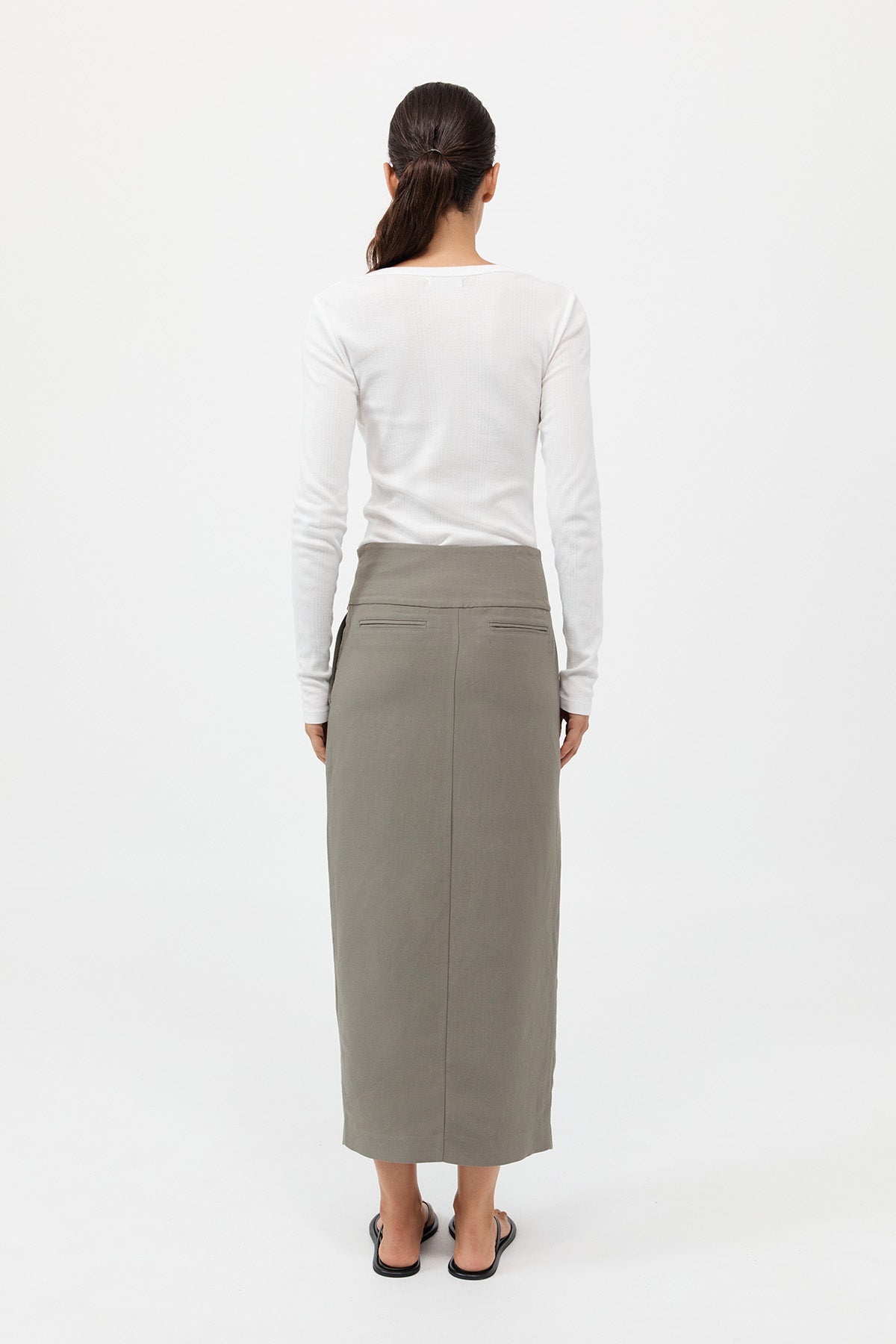 Wide Waistband Column Skirt - Smokey Olive - 6