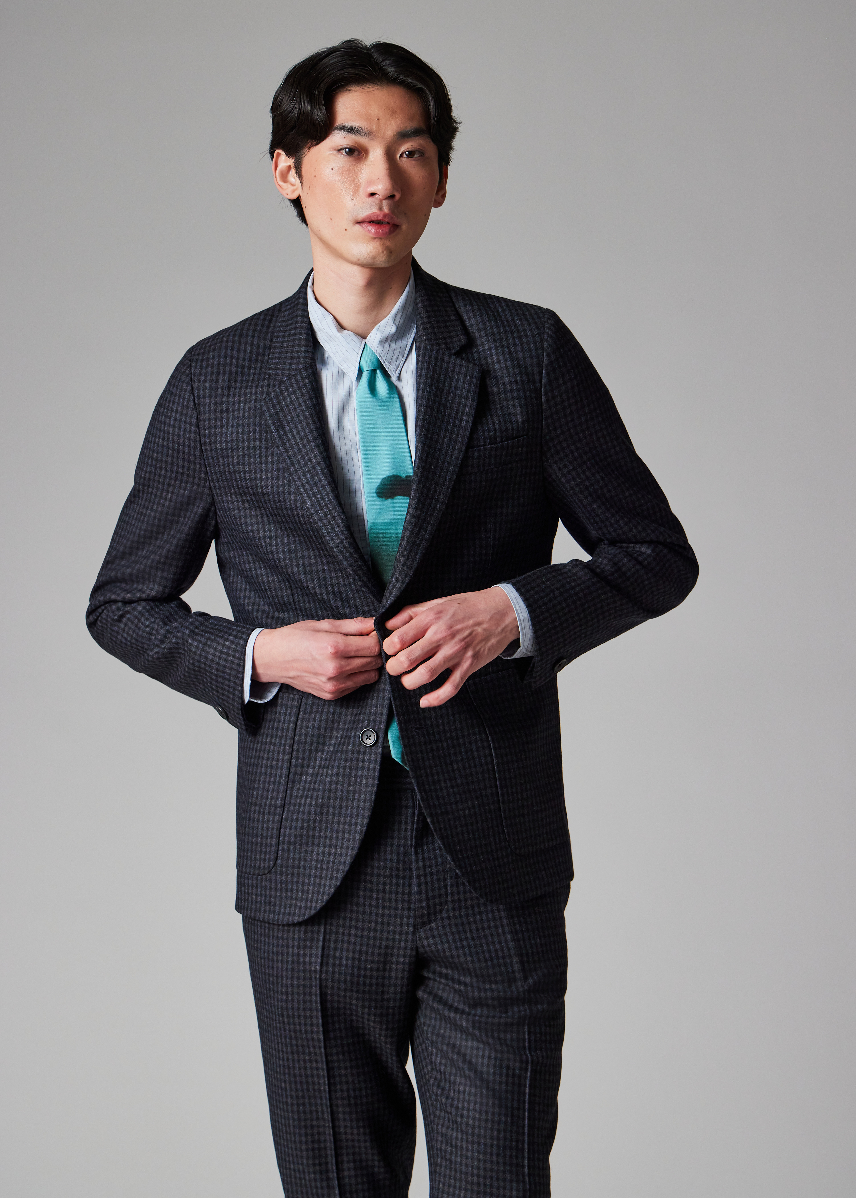 Navy Check Wool Buggy-Lined Suit - 10