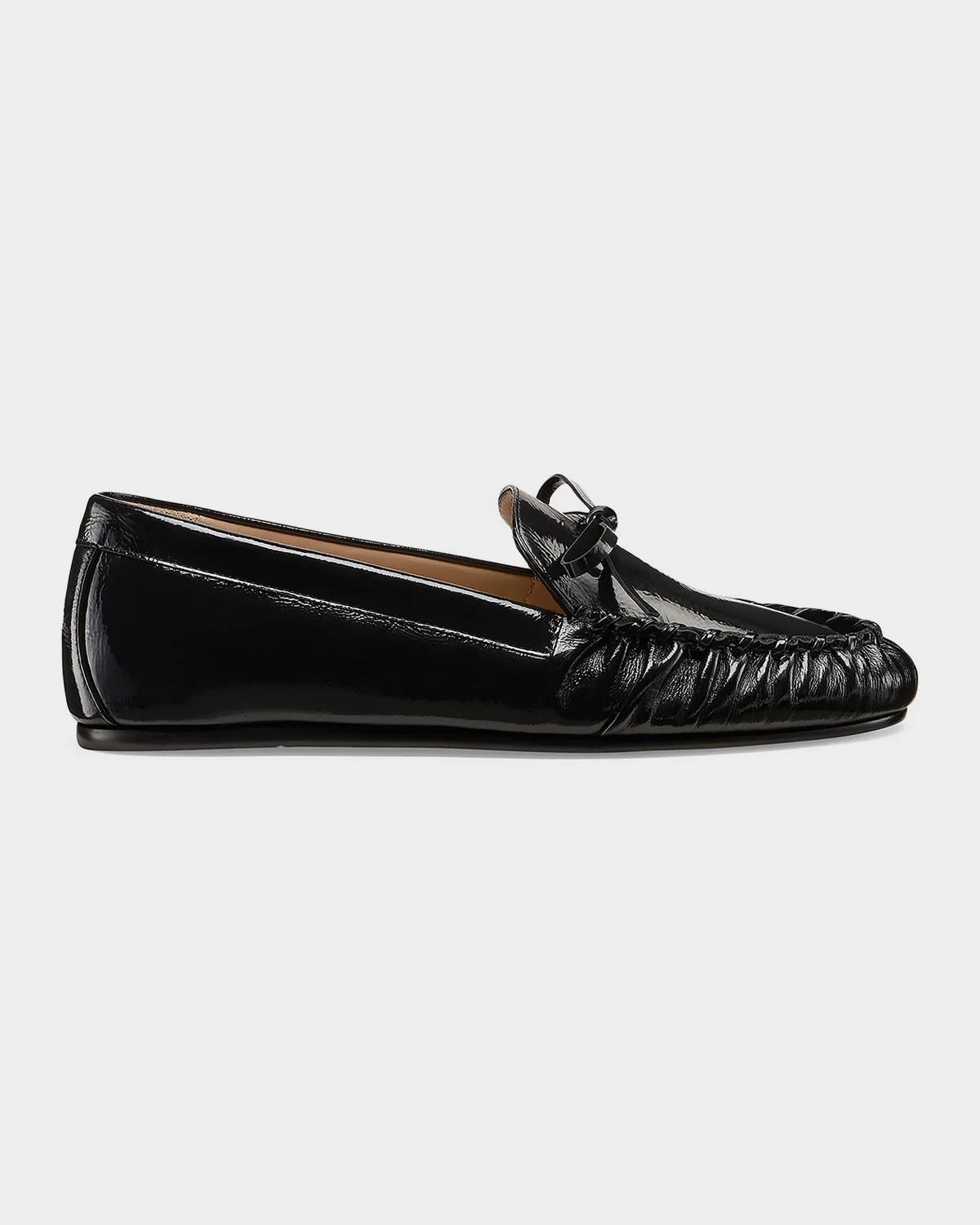 Britt Crinkled Patent Leather Bow Loafers - 1