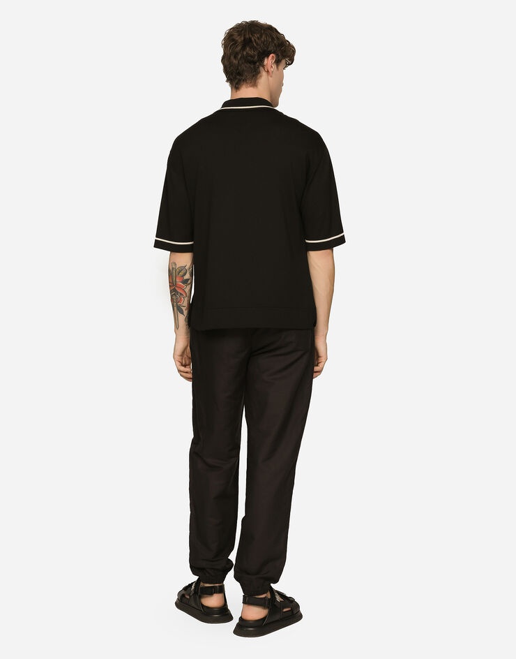 Linen and cotton jogging pants with logo label - 3