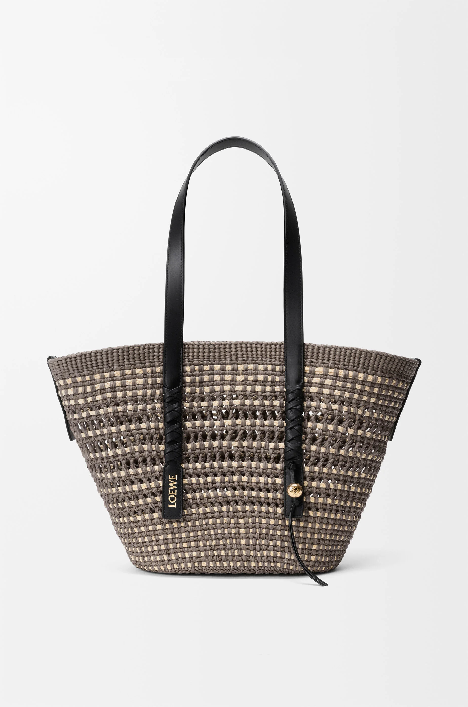 Medium Braid basket in iraca palm and calfskin - 1