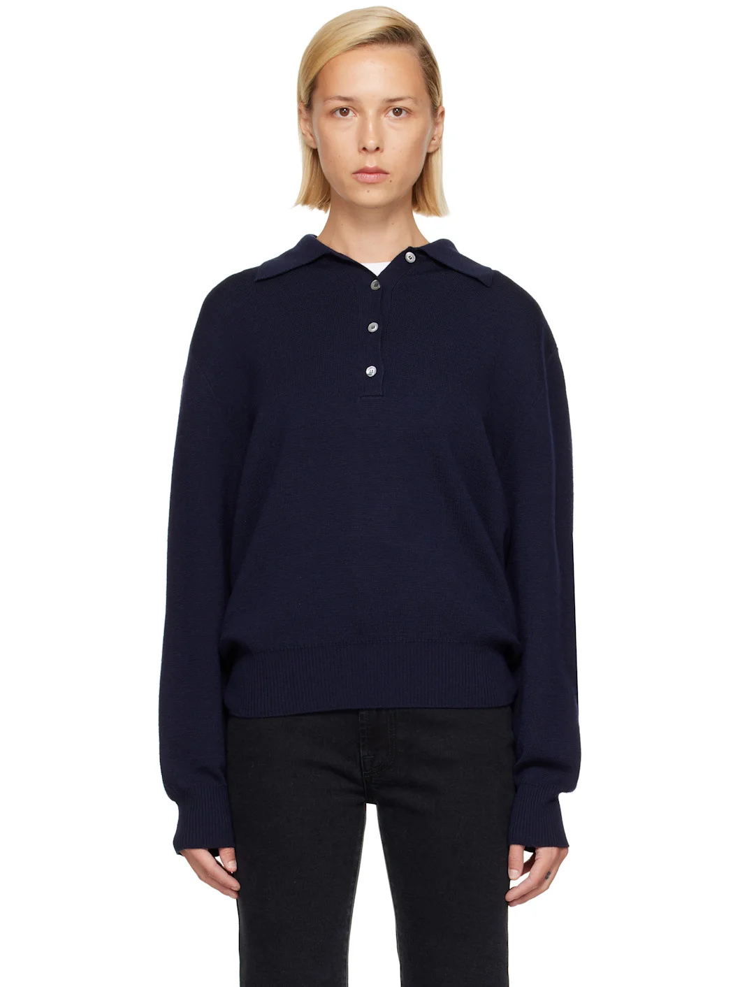Navy Merino Wool Polo - 1