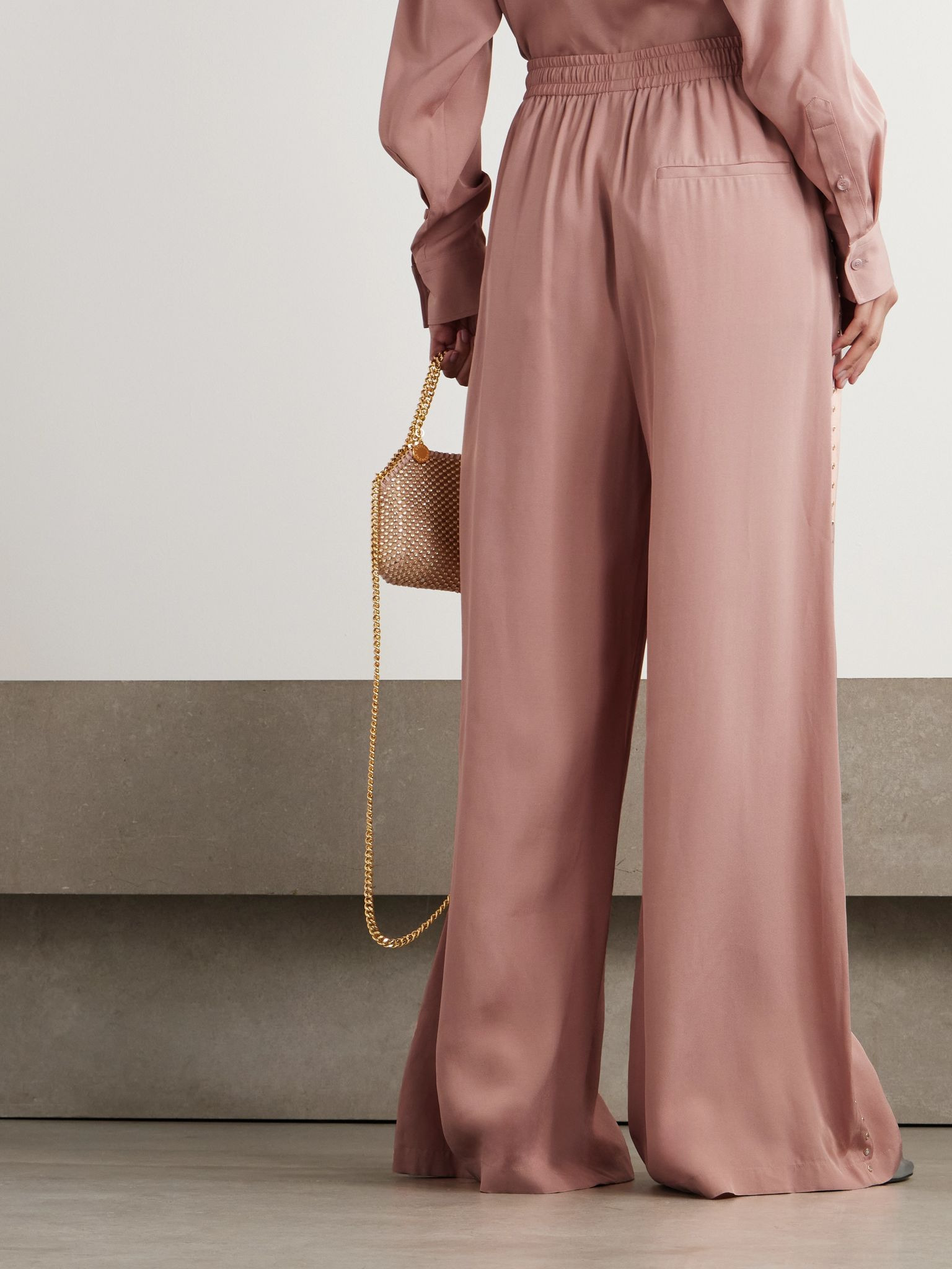 Crystal-embellished crepe wide-leg pants Pink - 3