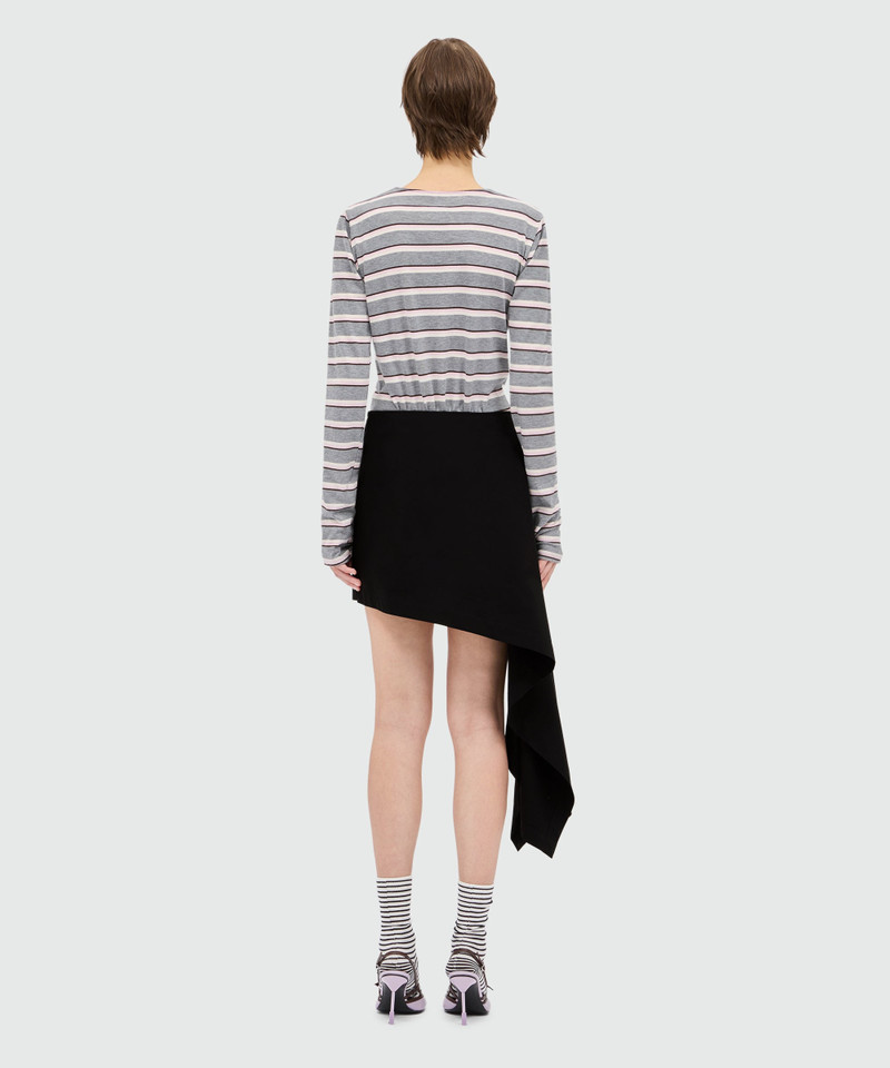 Black cotton poplin mini skirt with asymmetrical detail. 3