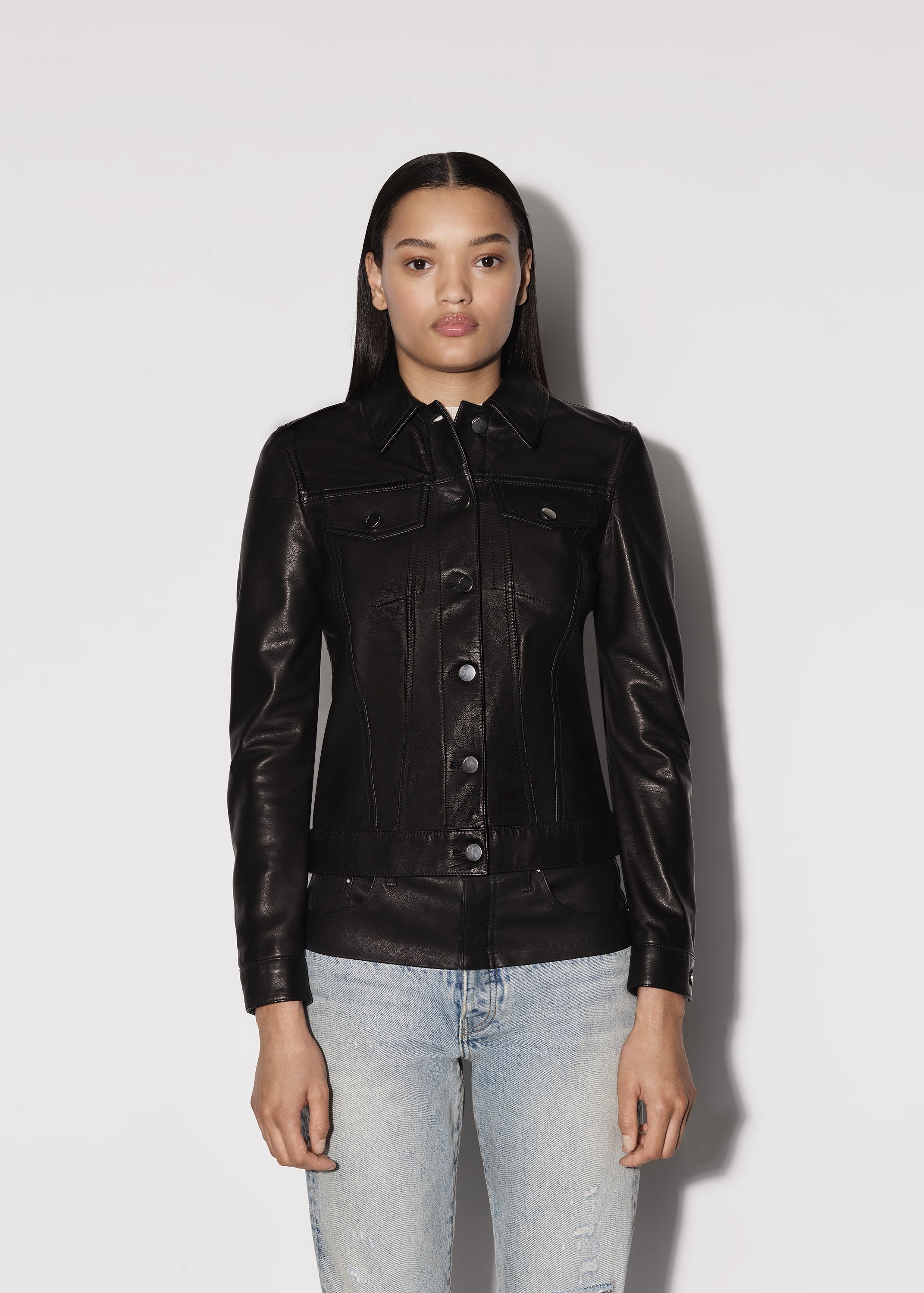 LEATHER STRONG SHOULDER TRUCKER JACKET - 4