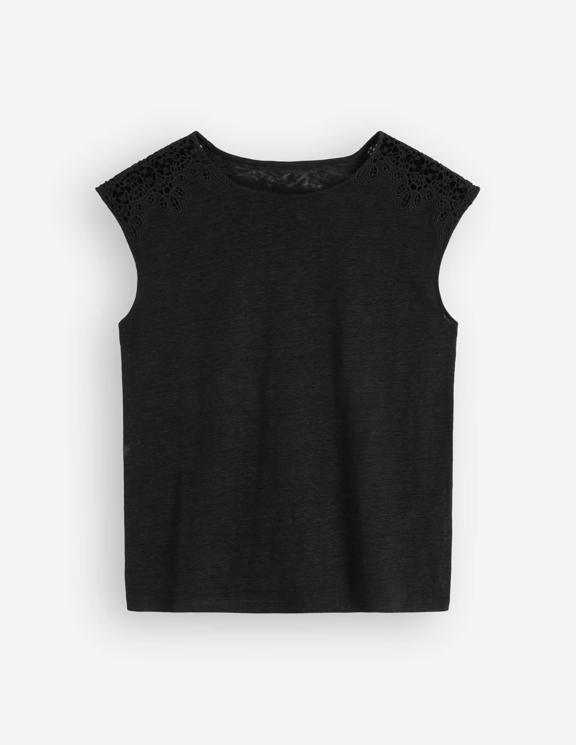 Tara Cutwork Linen Tee-Black - 1