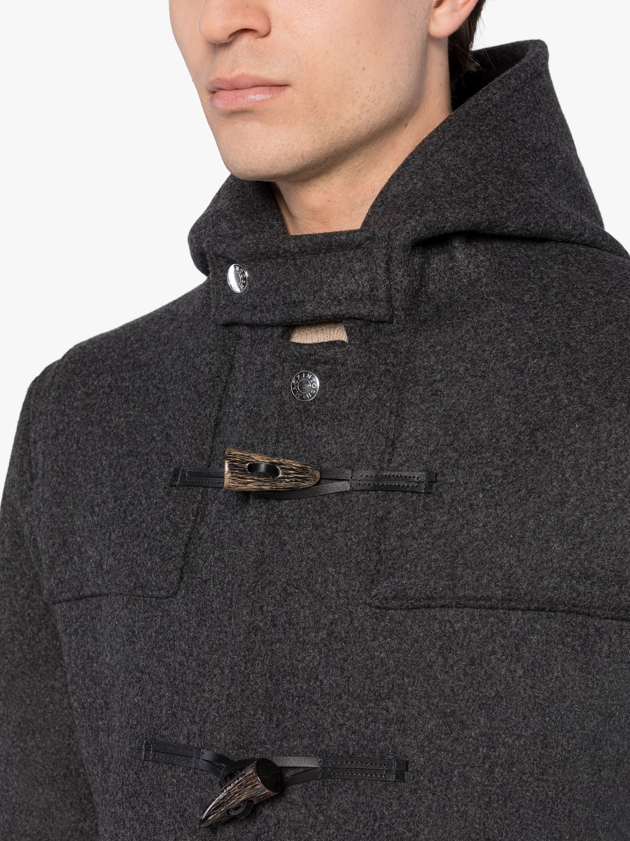 WEIR GREY WOOL DUFFLE COAT - 5