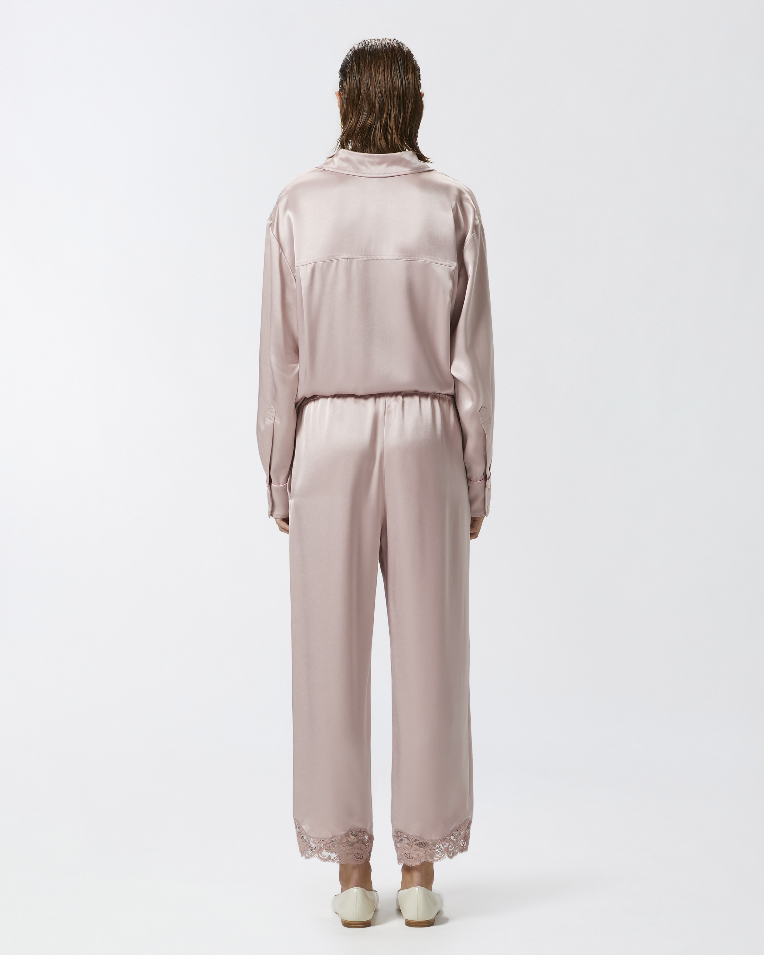 SATIN PALAZZO TROUSERS WITH LACE AT THE BOTTOM - 4