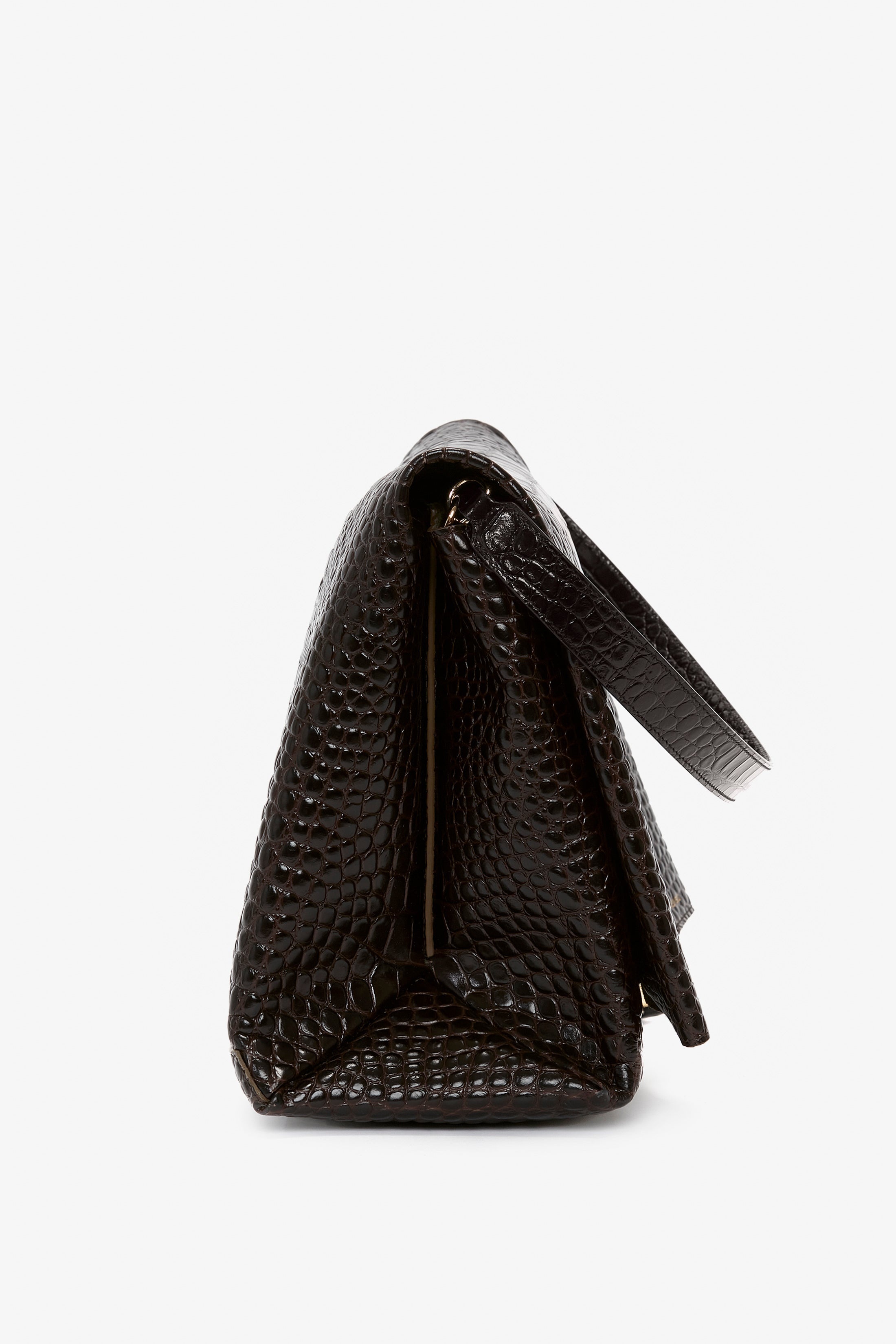 Jumbo Chain Pouch In Chocolate Croc-Effect Leather - 6