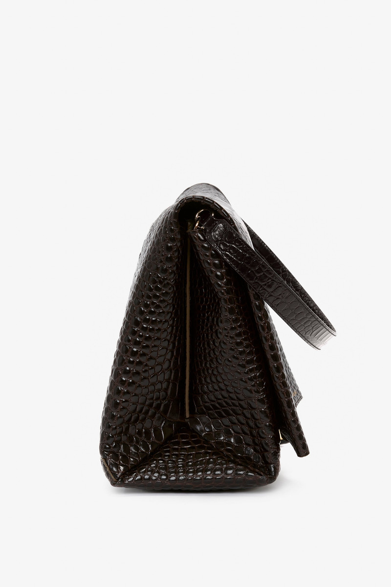 Jumbo Chain Pouch In Chocolate Croc-Effect Leather 6