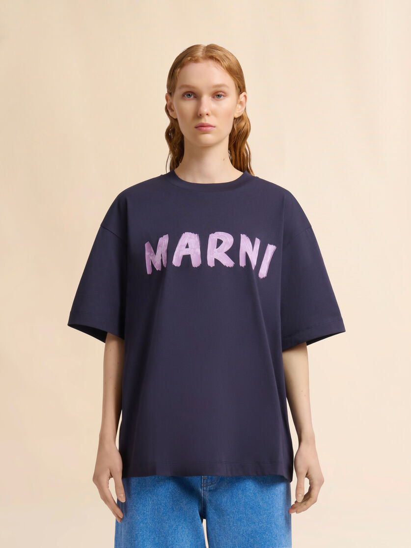 DEEP BLUE ORGANIC COTTON T-SHIRT WITH LOGO - 2