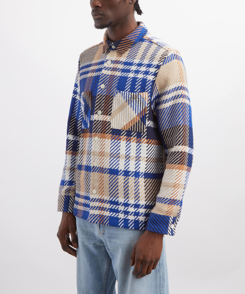 Wax London Whiting Blue-Tan Bold Check Overshirt outlook