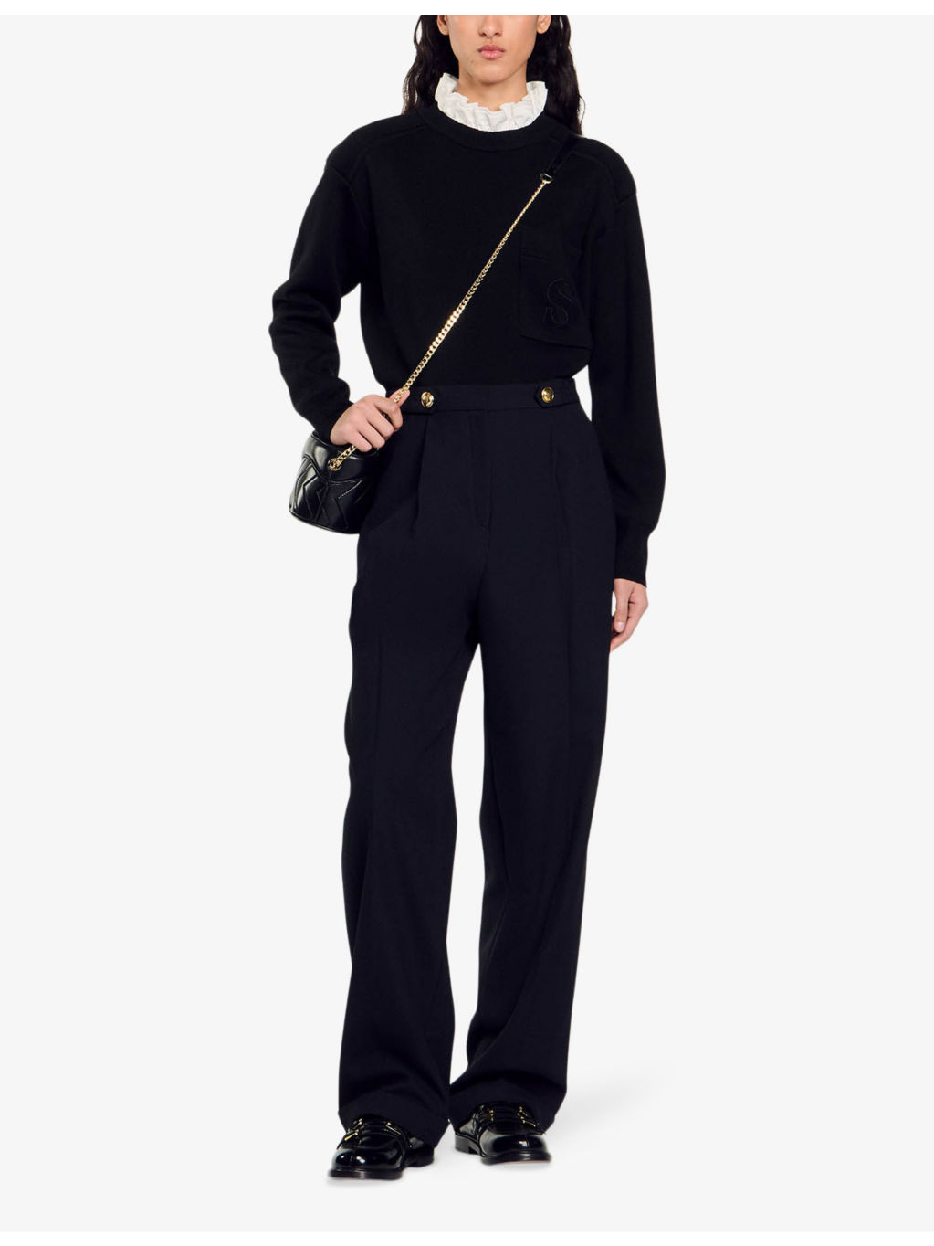 Button-embellished high-rise wool-blend trousers - 2