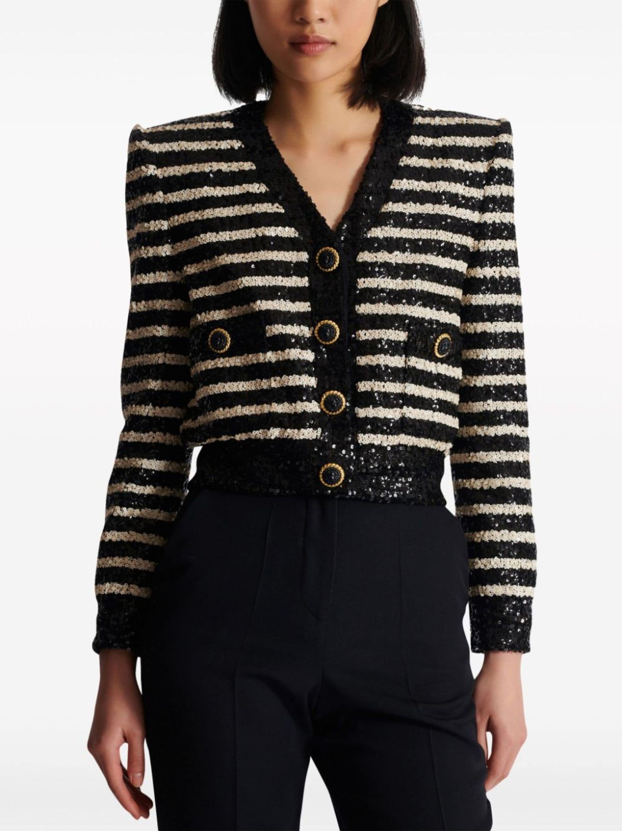 striped sequinned jacket - 6