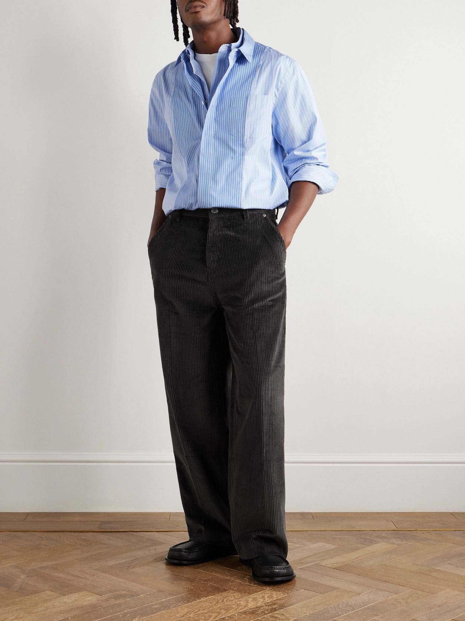 Wide-Leg Cotton-Corduroy Trousers Black - 2