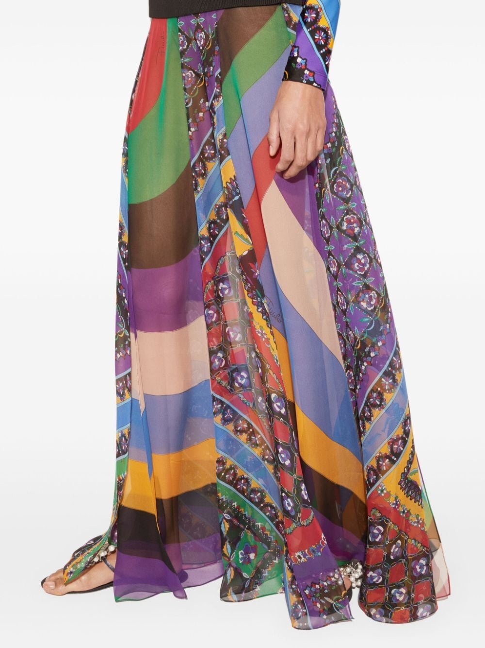 Iride Festa-print silk skirt - 5