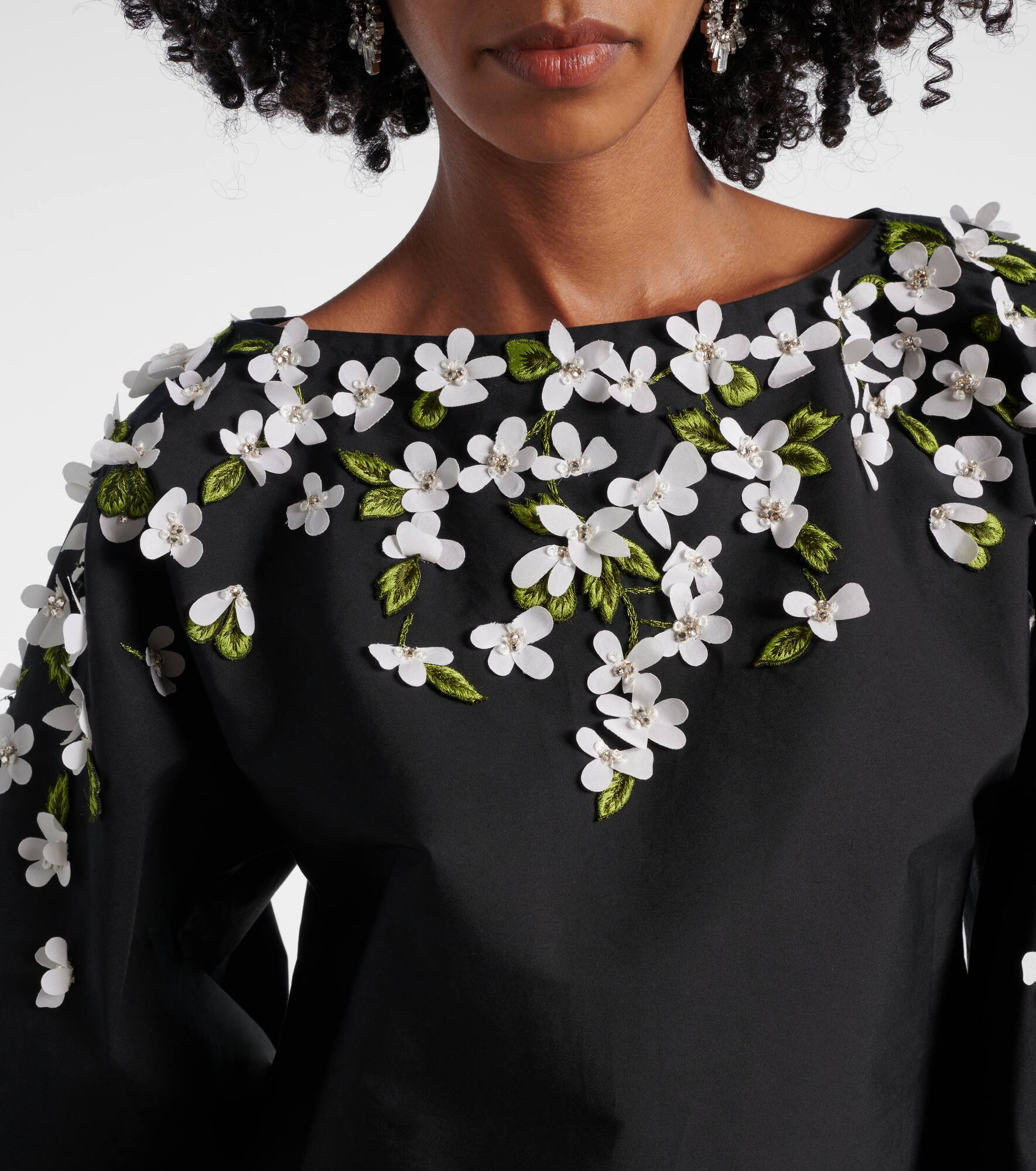 Floral-appliqué cotton-blend top - 4