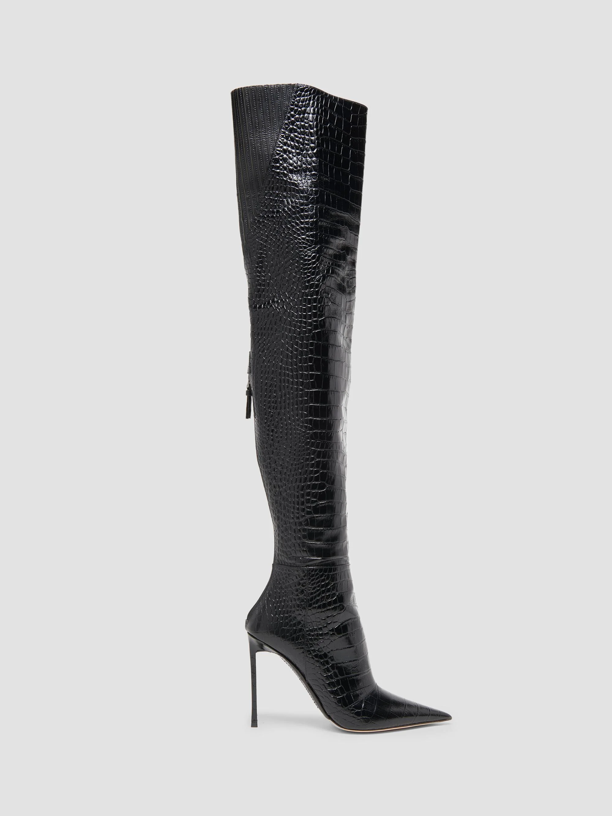 Women's Vertigo 105MM Croc-Embossed Leather Boots - Black - 1