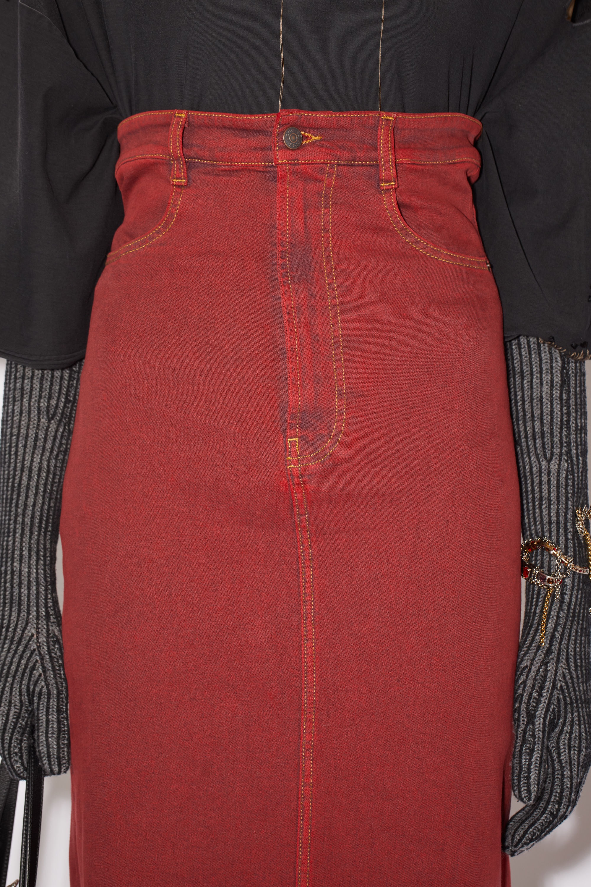 High waist denim maxi skirt - Bright Red - 6