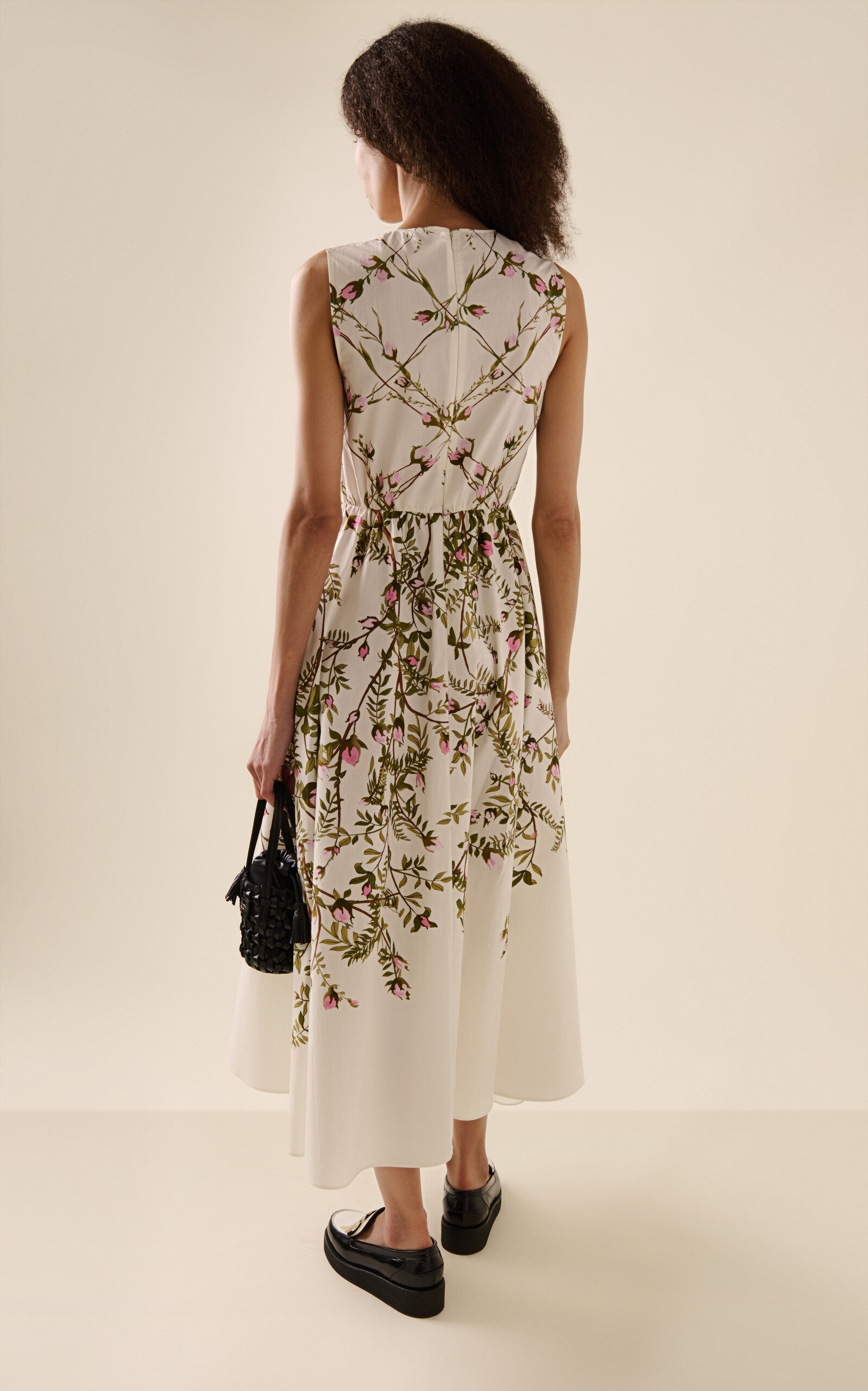 Sleeveless Printed Popeline Midi Dress ivory - 4