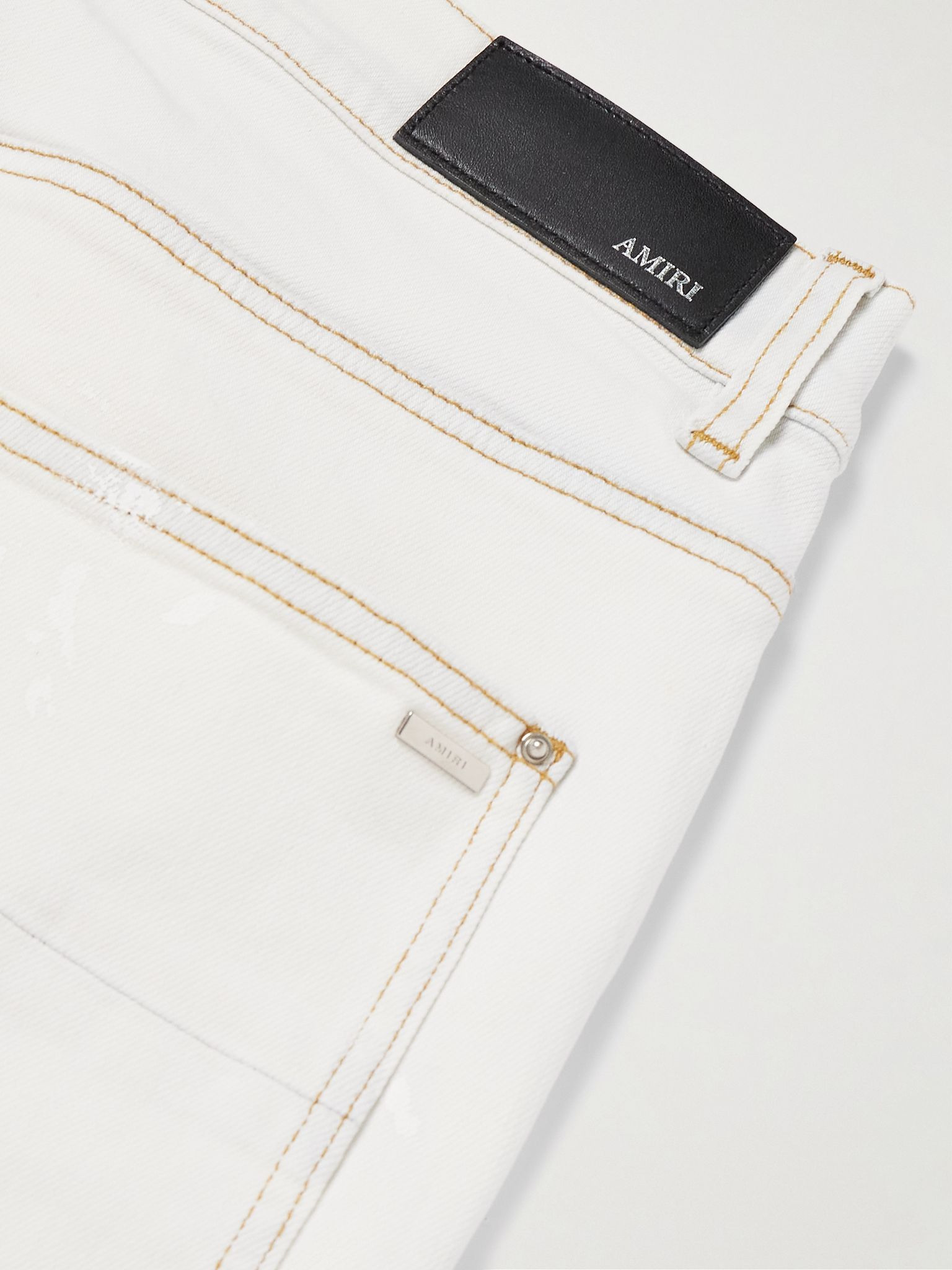 Slim-Fit Straight-Leg Logo-Print Paint-Splattered Jeans Blue - 5