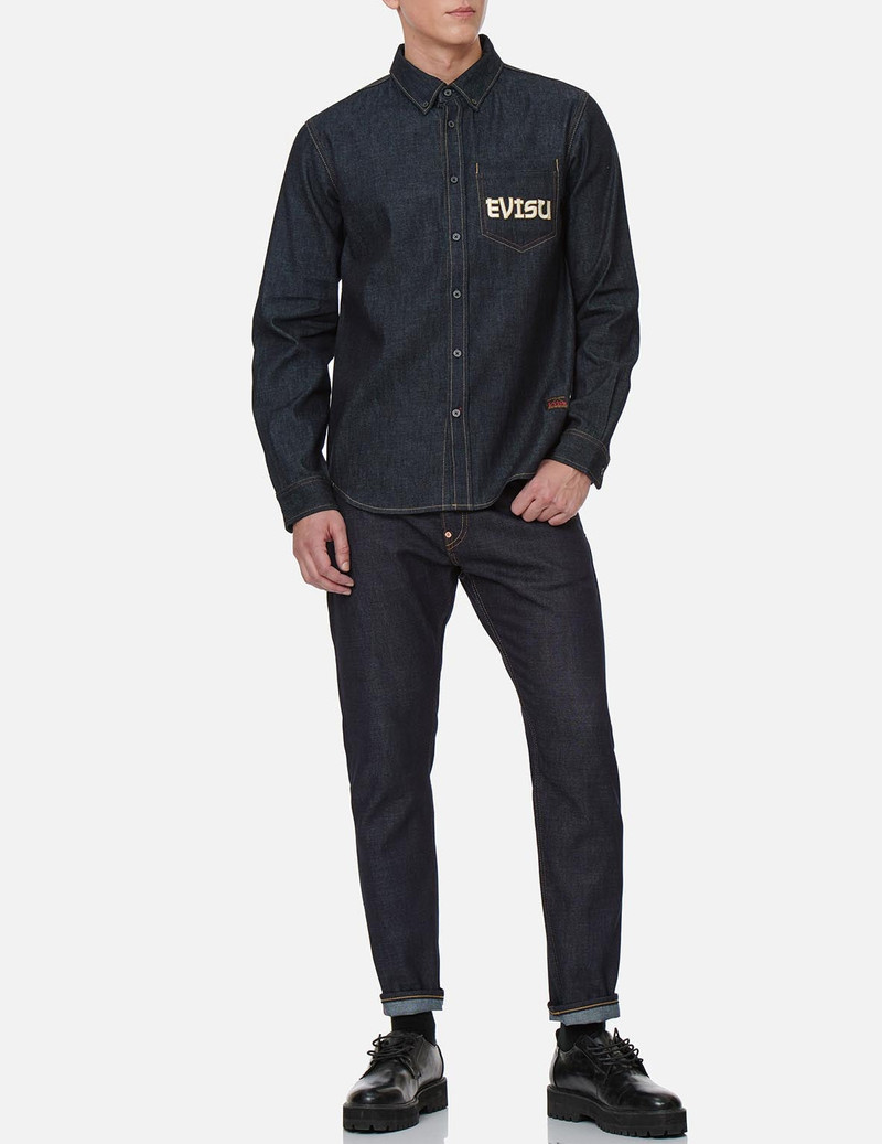 Calligraphy Daicock Foil-print Denim Shirt 6