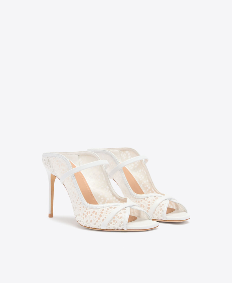 MALONE SOULIERS Noah 90 White Broderie Mesh Heeled Mules outlook