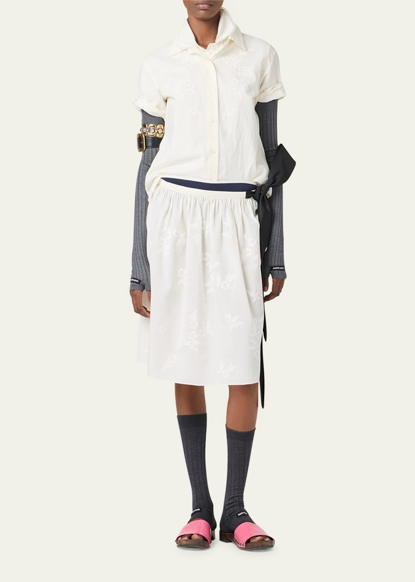 Embroidered Batiste Knee-Length Skirt - 2