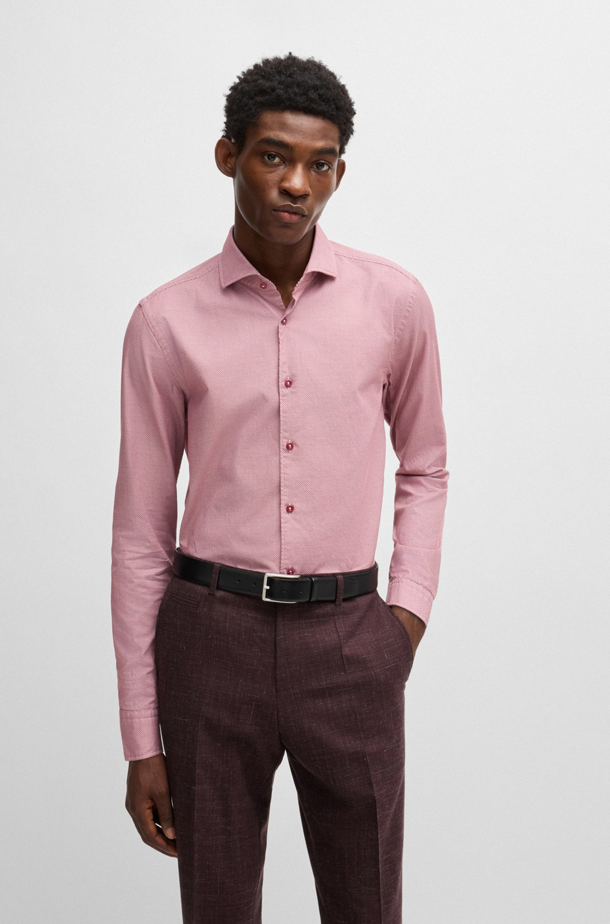 CASUAL-FIT SHIRT IN STRUCTURED COTTON WITH SPREAD COLLAR - 2
