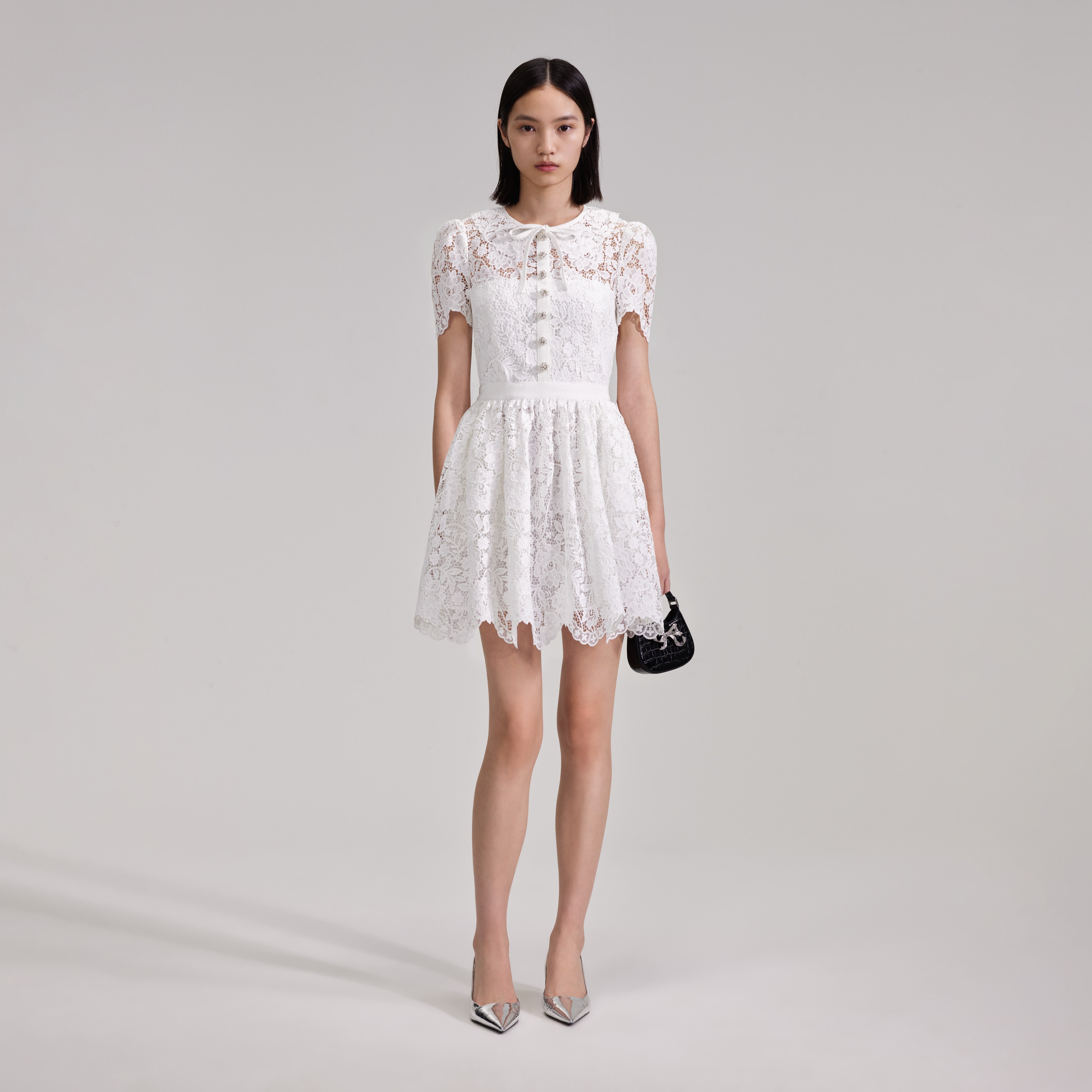 self portrait White Cord Lace Collar Mini Dress REVERSIBLE