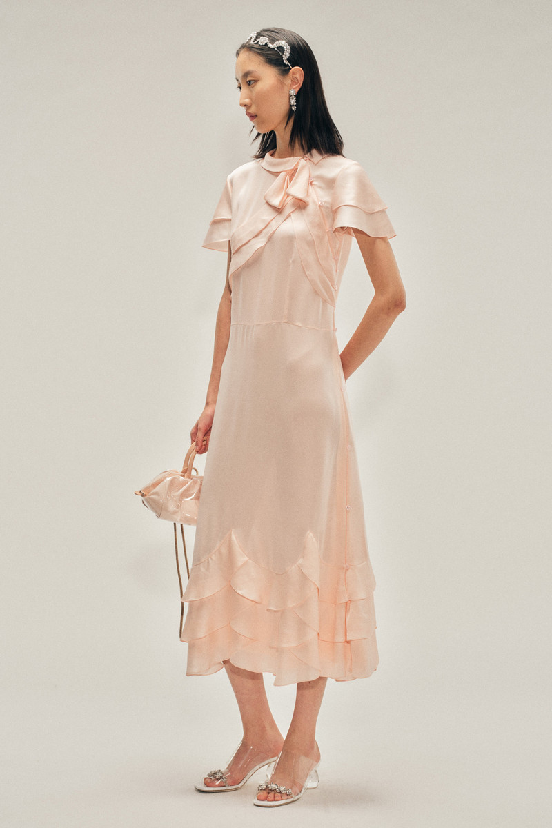 Simone Rocha Peeling Scalloped Hem Petal Bow Sash Dress outlook